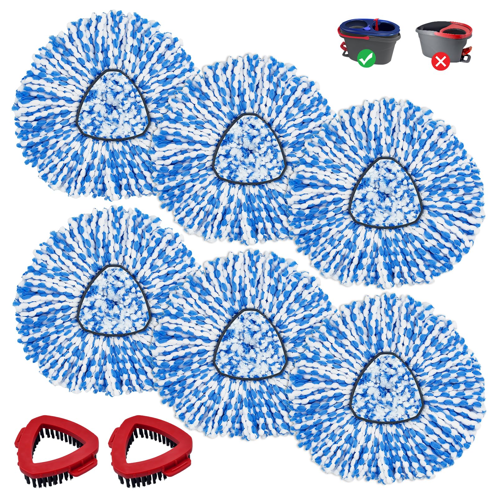 Mop Head Replacement Compatiable with Ocedar RinseClean 2-Tank System, Mircofiber Mop Heads Refill and Scrub Brush for O Cedar Rinseclean Spin Mop, 6 Pack Mop Refills & 2 Scrub Head for Floor Cleaning - Image 2