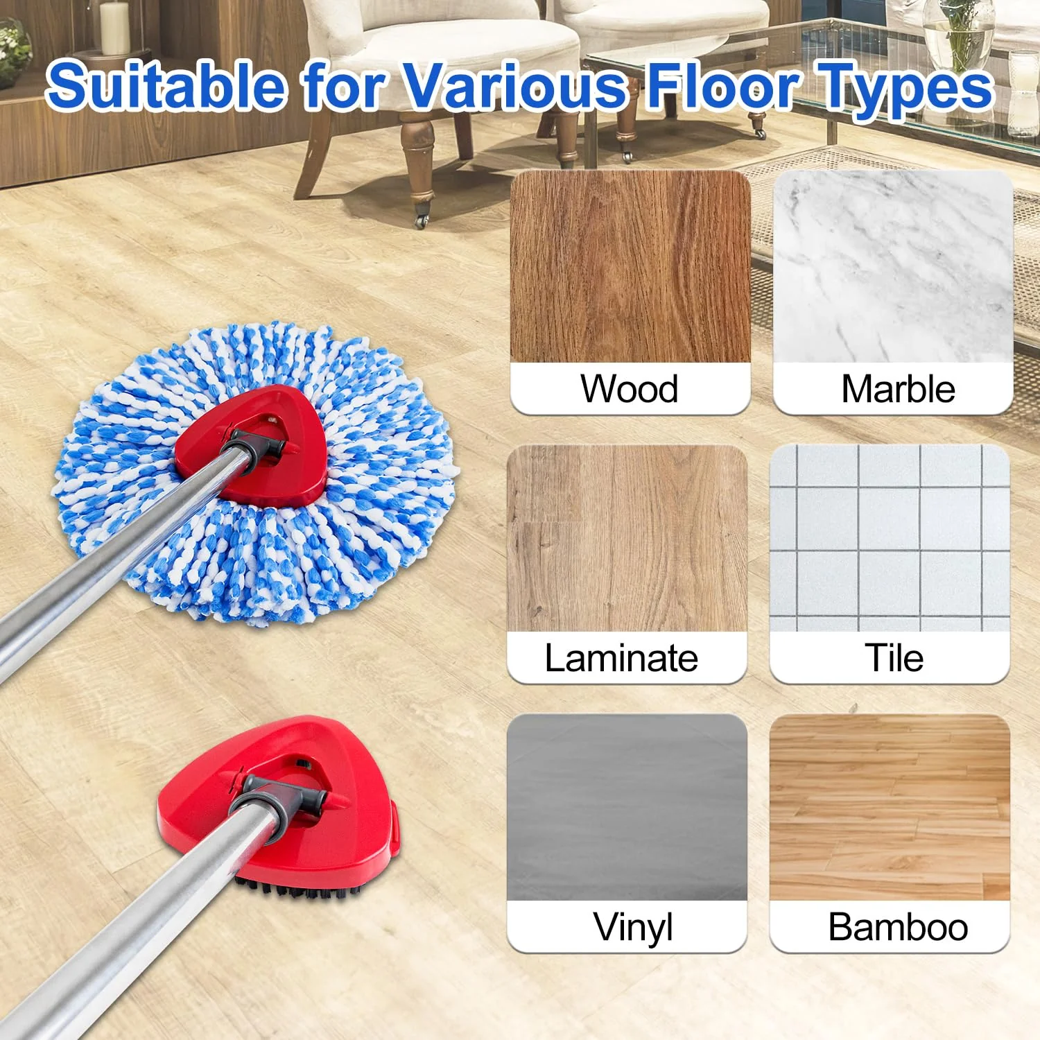 Mop Head Replacement Compatiable with Ocedar RinseClean 2-Tank System, Mircofiber Mop Heads Refill and Scrub Brush for O Cedar Rinseclean Spin Mop, 6 Pack Mop Refills & 2 Scrub Head for Floor Cleaning - Image 3