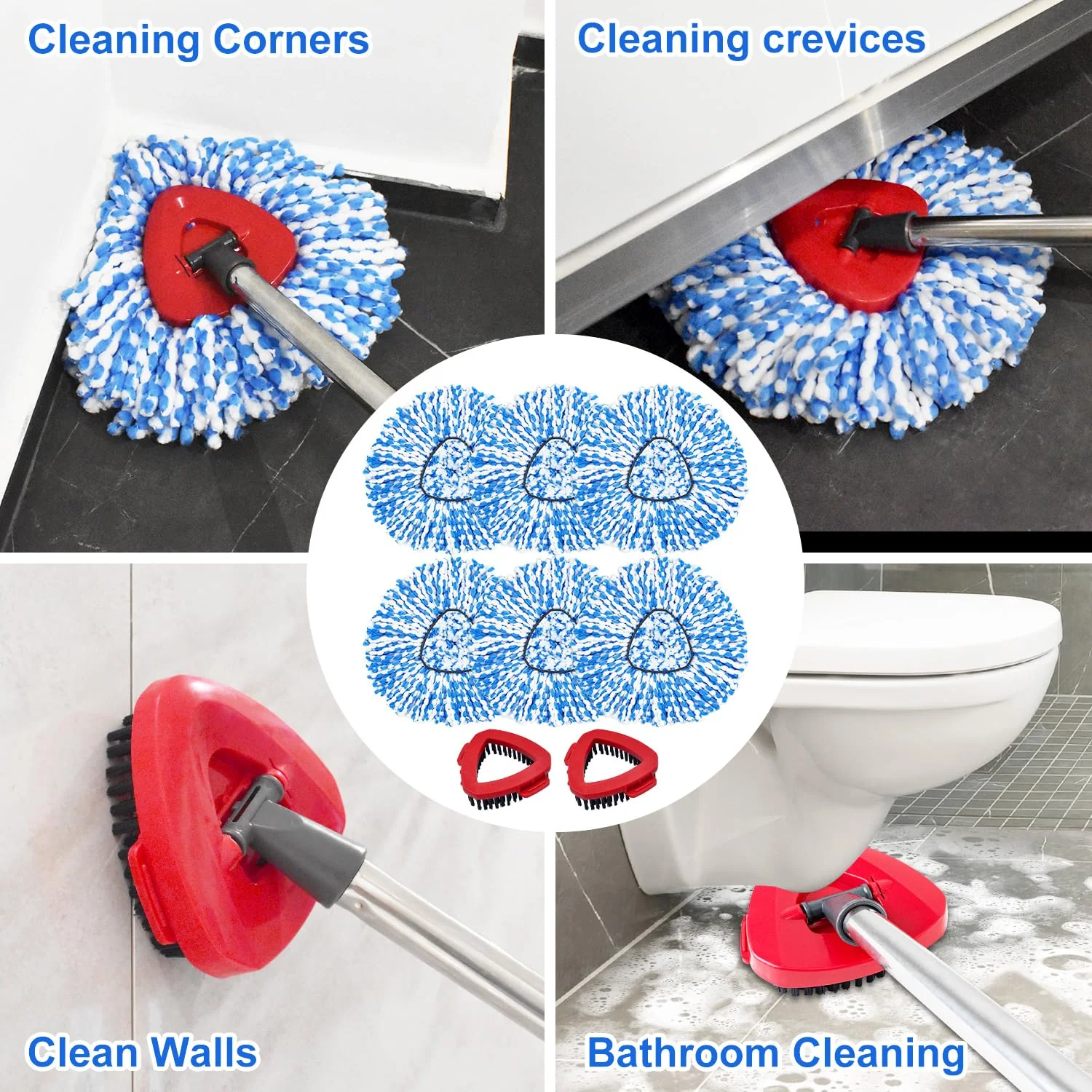 Mop Head Replacement Compatiable with Ocedar RinseClean 2-Tank System, Mircofiber Mop Heads Refill and Scrub Brush for O Cedar Rinseclean Spin Mop, 6 Pack Mop Refills & 2 Scrub Head for Floor Cleaning - Image 6