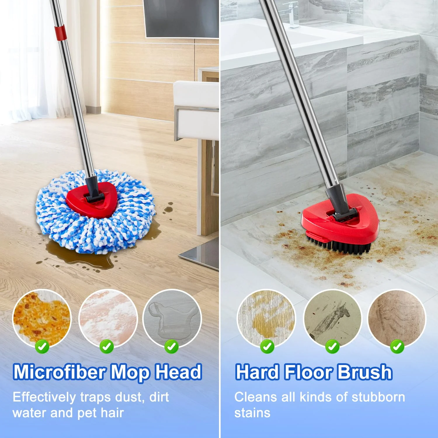 Mop Head Replacement Compatiable with Ocedar RinseClean 2-Tank System, Mircofiber Mop Heads Refill and Scrub Brush for O Cedar Rinseclean Spin Mop, 6 Pack Mop Refills & 2 Scrub Head for Floor Cleaning - Image 7