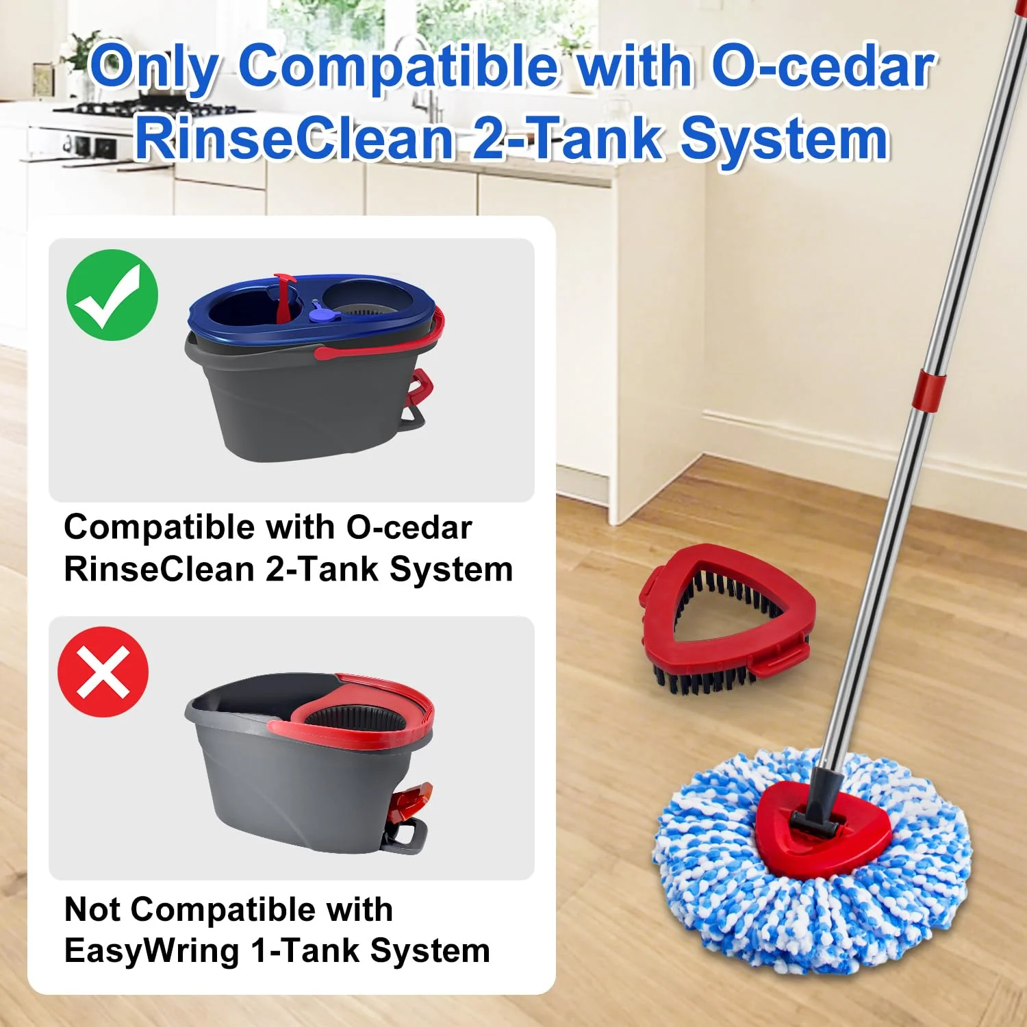Mop Head Replacement Compatiable with Ocedar RinseClean 2-Tank System, Mircofiber Mop Heads Refill and Scrub Brush for O Cedar Rinseclean Spin Mop, 6 Pack Mop Refills & 2 Scrub Head for Floor Cleaning - Image 9