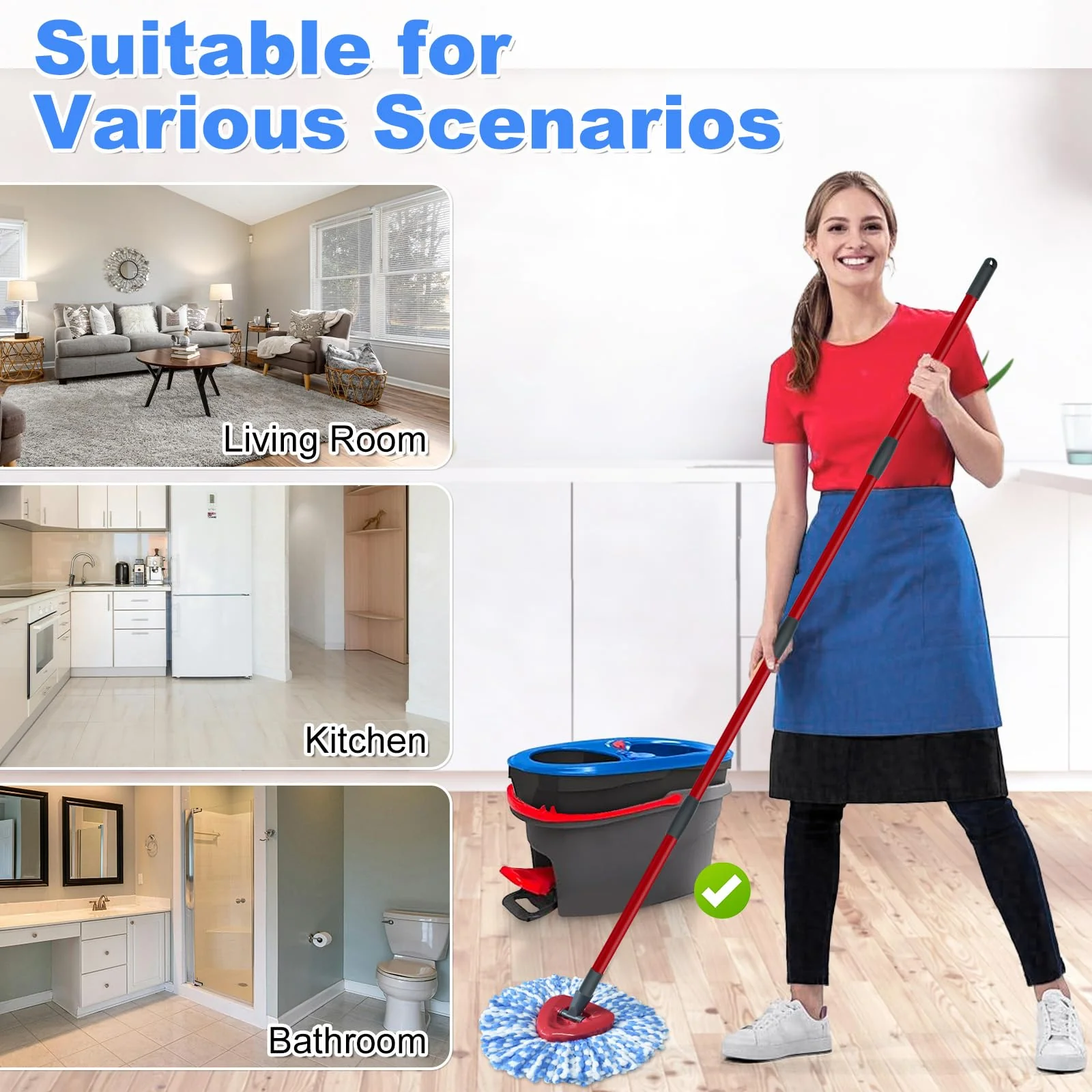 Mop Heads Replacements for Ocedar, 5 Pack Mop Replace Head for Ocedar RinseClean 2-Tank System, Spin Mop Replacement Head with 2 Scrubber Mop Head, Microfiber Mop Refills Deep Cleaning - Image 5