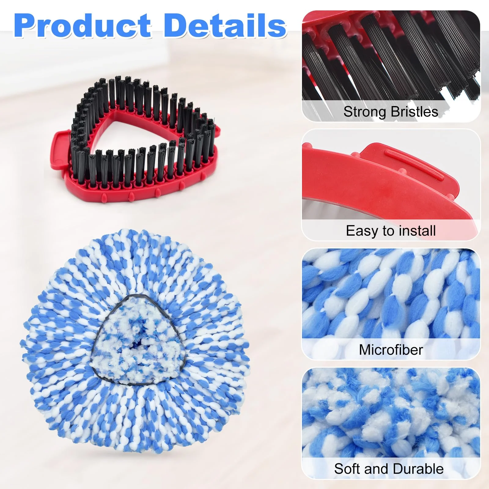 Mop Heads Replacements for Ocedar, 5 Pack Mop Replace Head for Ocedar RinseClean 2-Tank System, Spin Mop Replacement Head with 2 Scrubber Mop Head, Microfiber Mop Refills Deep Cleaning - Image 7