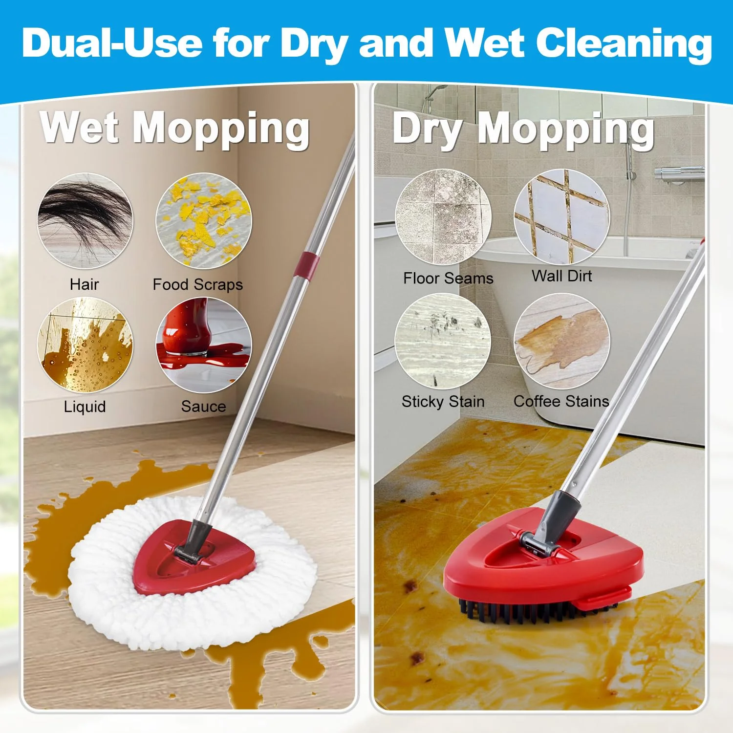 Mop Heads Replacements for Ocedar, Mop Replace Head for o Cedar Easywring 1 Tank, Spin Mop Replacement Head Mop Heads Include 4 Pack Spin Mop Refills, 1 Pack Scrubber Mop Head and 1 Mop Base - Image 5