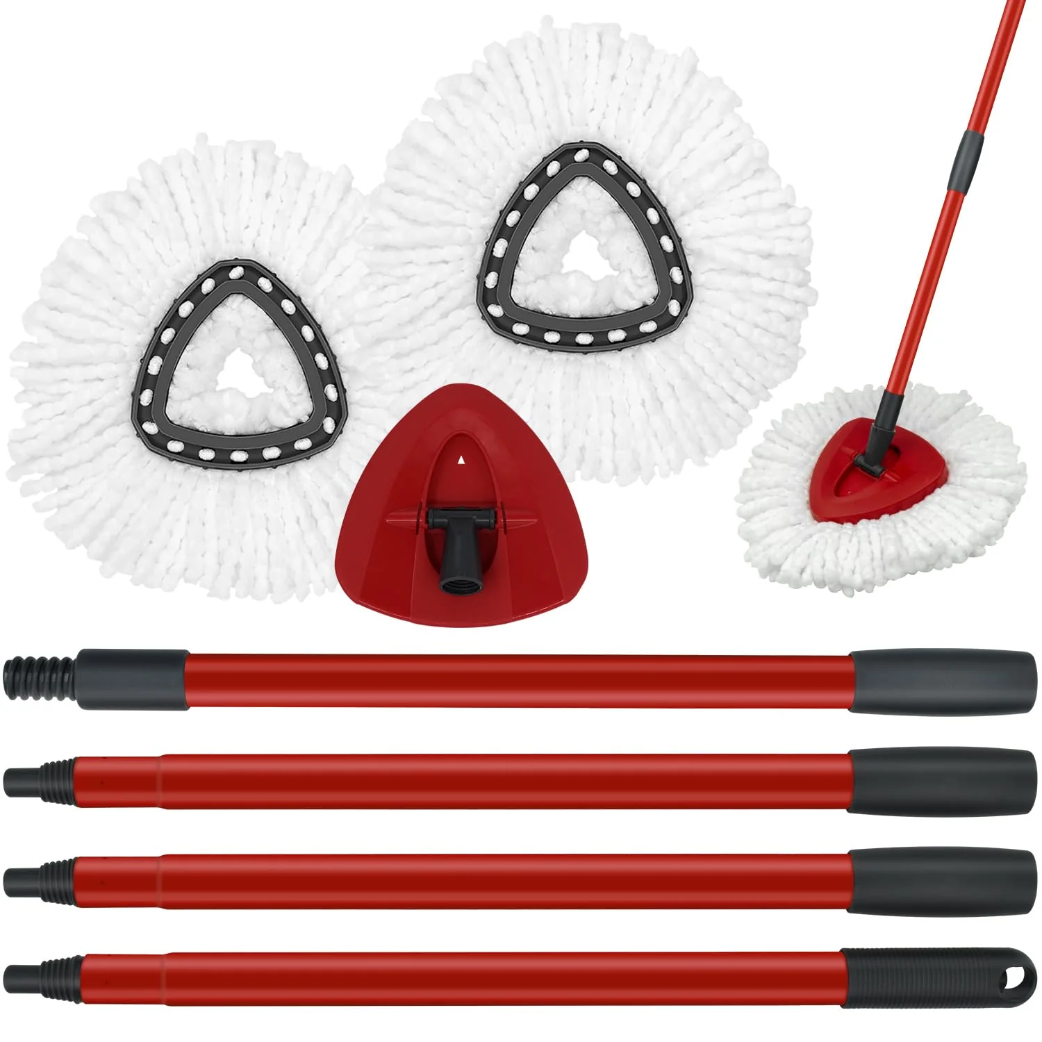 Mop Replace Heads Mop Handle and Mop Base Replacement for O Cedar EasyWring 1-Tank Spin Mop System, 2 Microfiber Mop Head Refills, 4-Section Iron Mop Handle 30-58in and 1 Mop Head Cover Set(No Bucket) - Image 2