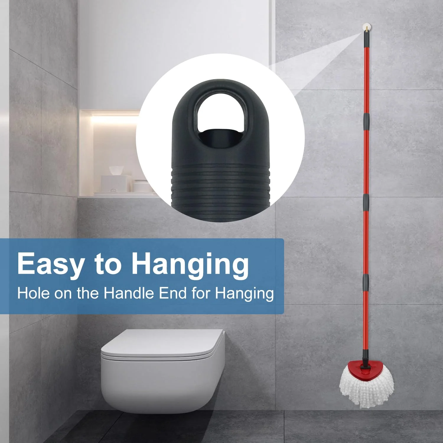 Mop Replace Heads Mop Handle and Mop Base Replacement for O Cedar EasyWring 1-Tank Spin Mop System, 2 Microfiber Mop Head Refills, 4-Section Iron Mop Handle 30-58in and 1 Mop Head Cover Set(No Bucket) - Image 3