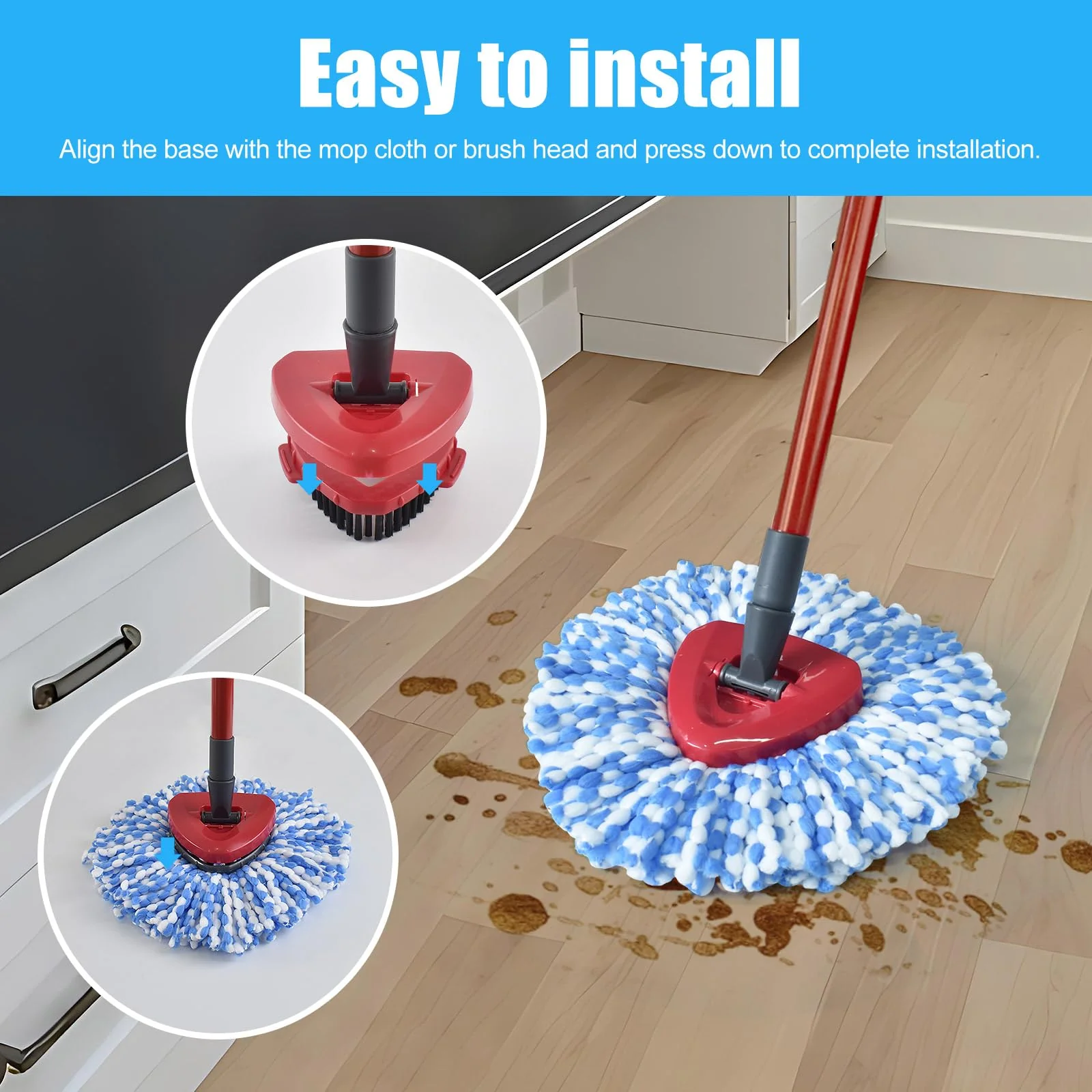 Mop Replacement for Ocedar, Mop for O Cedar, Replacement Mop for O Cedar Spin Mop Contains 4-Section Mop Handle 2 Mop Replace Head 1 Mop Base 1 Scrubber Mop Head for O-Cedar Spin Mop - Image 2