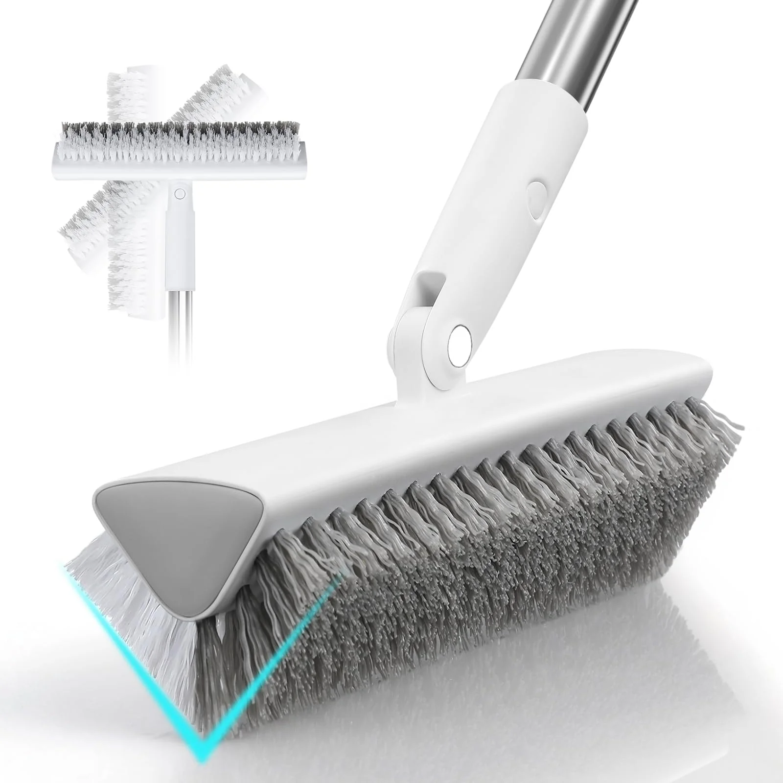 MOPALL Floor Scrub Brush with Long Handle 55", Dual-Sided Stiff Bristle Grout Brush with 180° Rotatable V-Shape Head, Heavy Duty Shower Cleaning for Bathroom Tile, Patio, Deck, Garage, Pool & Corner