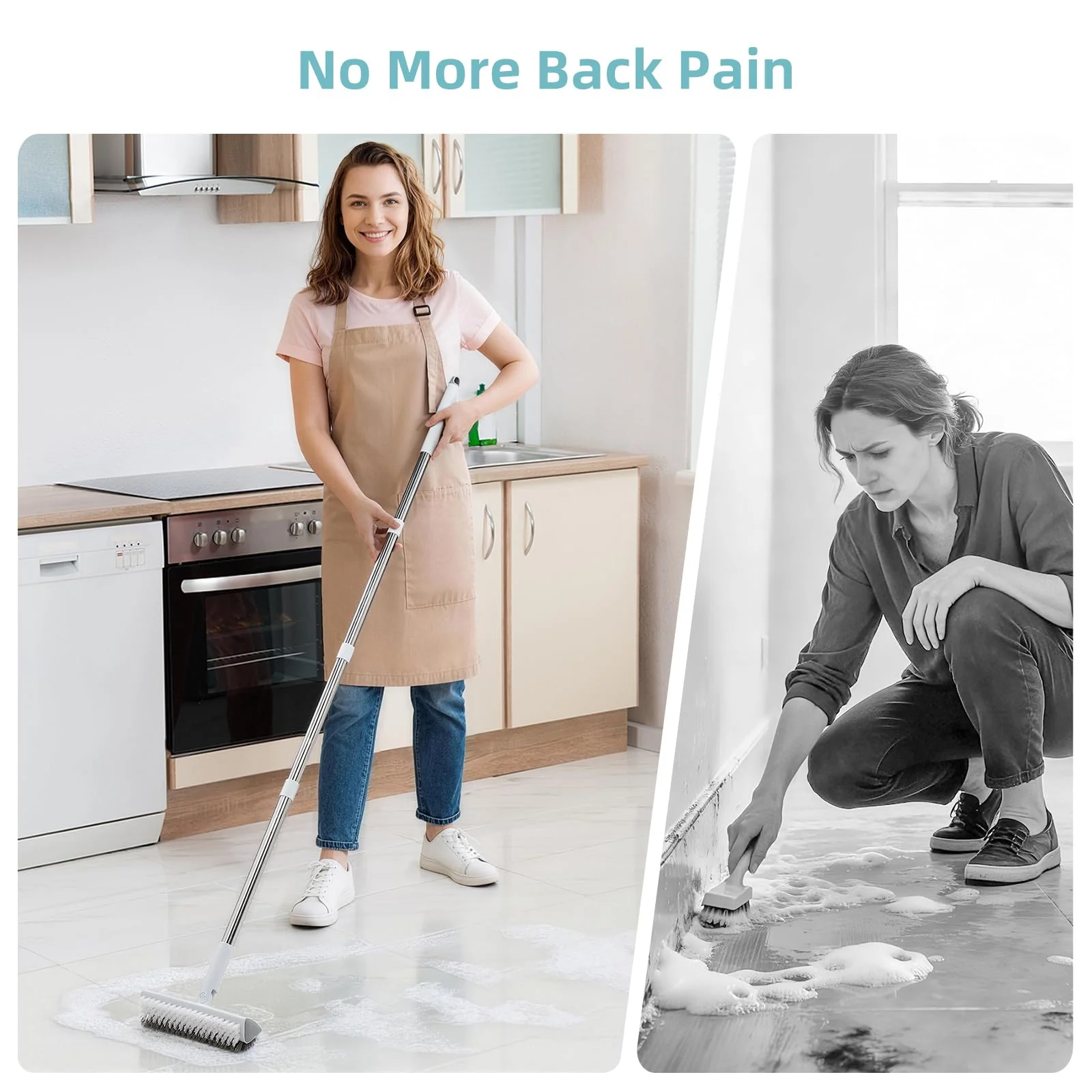 MOPALL Floor Scrub Brush with Long Handle 55", Dual-Sided Stiff Bristle Grout Brush with 180° Rotatable V-Shape Head, Heavy Duty Shower Cleaning for Bathroom Tile, Patio, Deck, Garage, Pool & Corner - Image 5