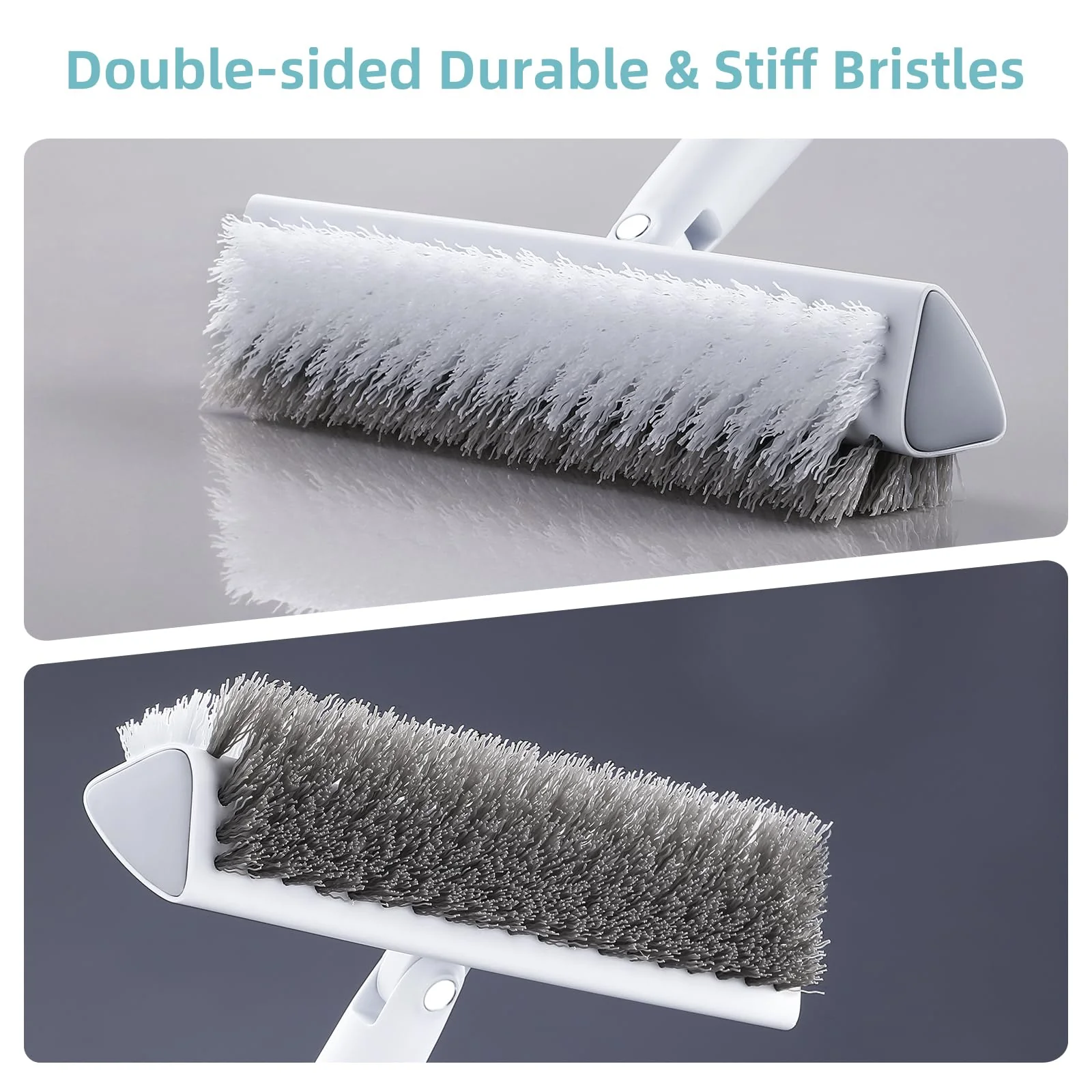 MOPALL Floor Scrub Brush with Long Handle 55", Dual-Sided Stiff Bristle Grout Brush with 180° Rotatable V-Shape Head, Heavy Duty Shower Cleaning for Bathroom Tile, Patio, Deck, Garage, Pool & Corner - Image 8