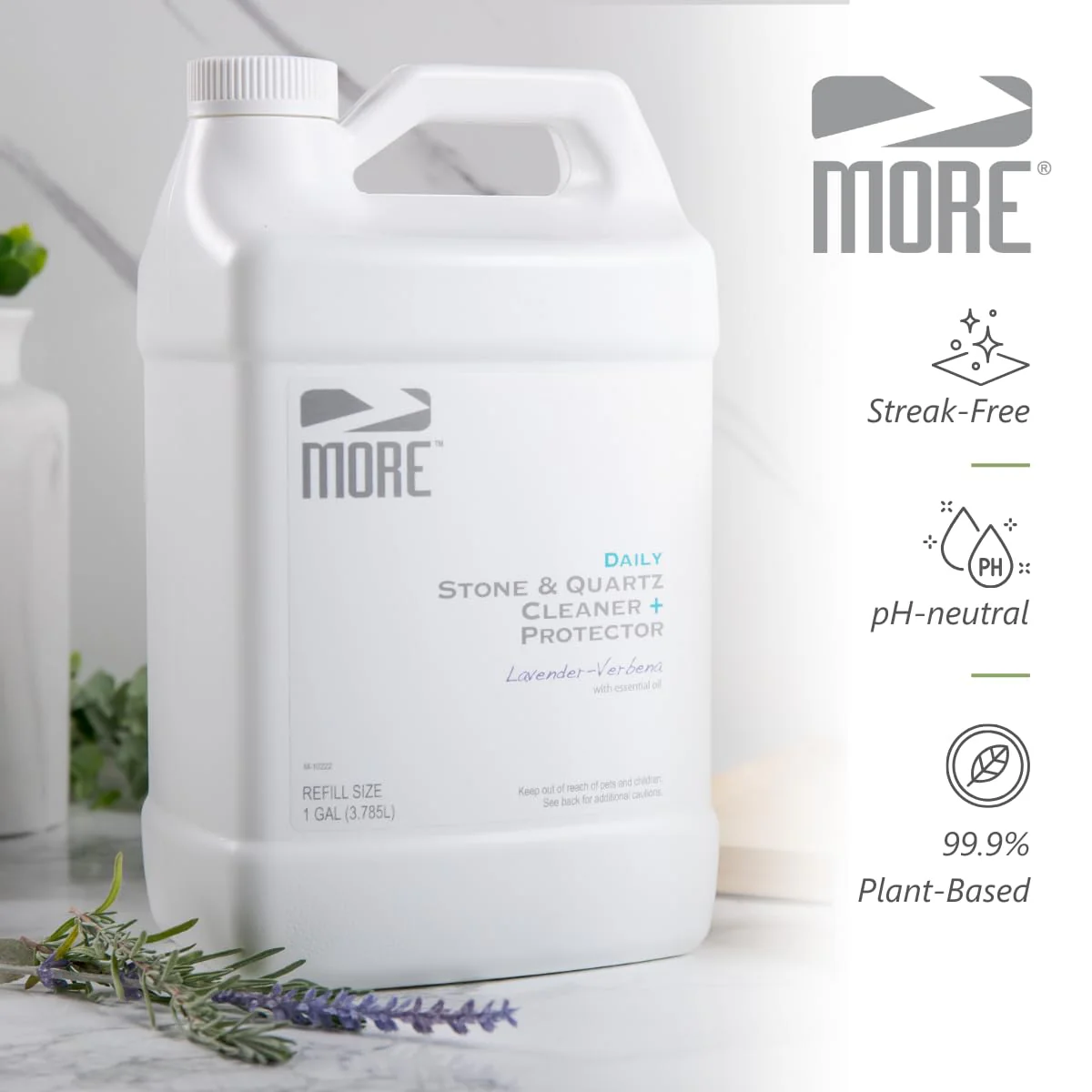 MORE Stone & Quartz Cleaner + Protector - Granite, Quartz & Marble Cleaner - For Kitchen & Bathroom Countertops - Water-Based Surface Spray Refill - Lavender-Verbena Essential Oil - Gallon (128oz) - Image 6