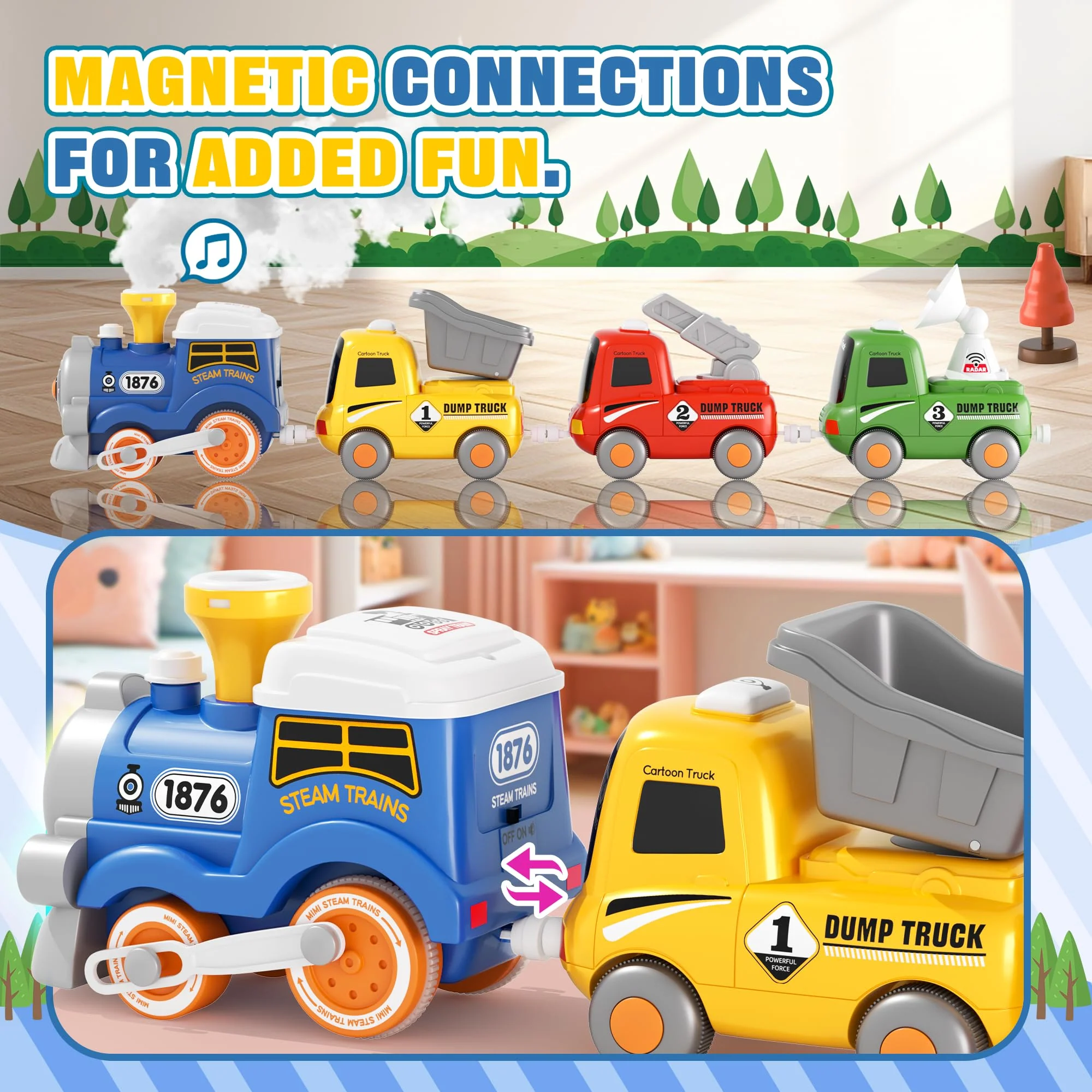 MORECOLL Train Set for Toddlers w/Steam, Music & Lights - First Choo Choo Train for Toddlers, Electric Train Set for Kids, Magnetic Train Toys, Christmas Birthday Gifts for Boys Girls - Image 7