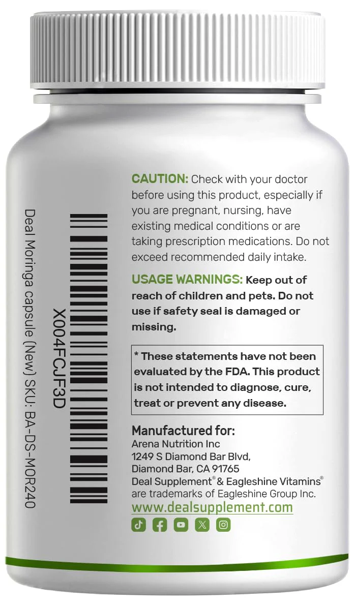 Moringa Capsules 240 Capsules – 4 Month Supply – Maximum Potency Pure Moringa Leaf Extract – Complete Green Superfood Supplement for Energy, Skin & Immune Health Support* - Image 3
