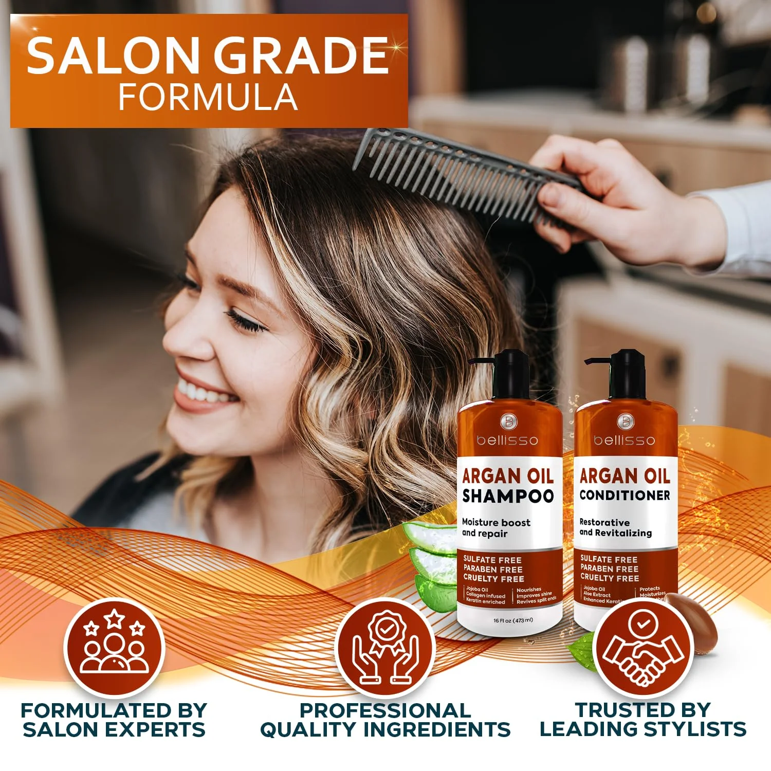 Moroccan Argan Oil Shampoo and Conditioner Set - Sulfate Free with No Parabens - Botanicals for Women and Men - Professional Moisturizing, Anti Frizz, Hydrating Solution for Dry, Wavy and Curly Hair - Image 4