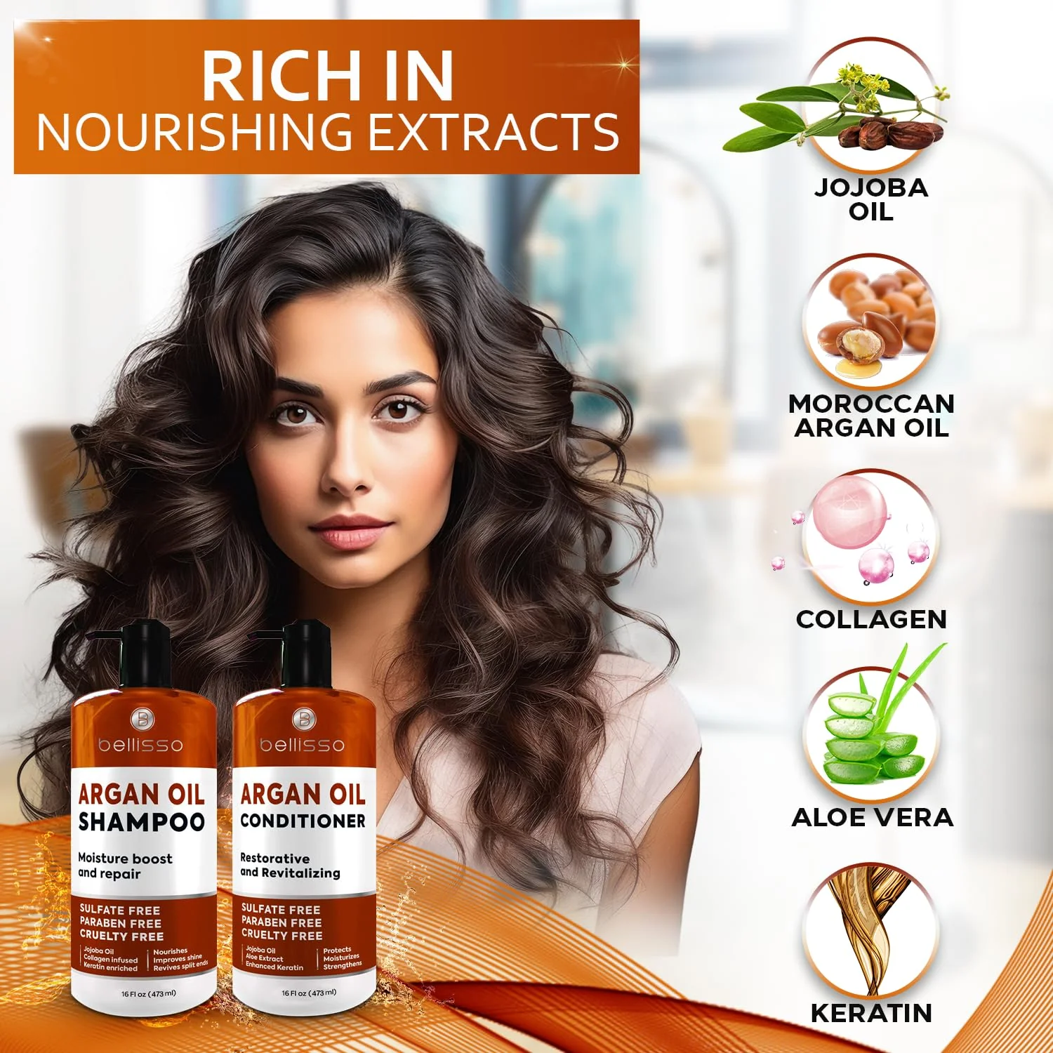 Moroccan Argan Oil Shampoo and Conditioner Set - Sulfate Free with No Parabens - Botanicals for Women and Men - Professional Moisturizing, Anti Frizz, Hydrating Solution for Dry, Wavy and Curly Hair - Image 6