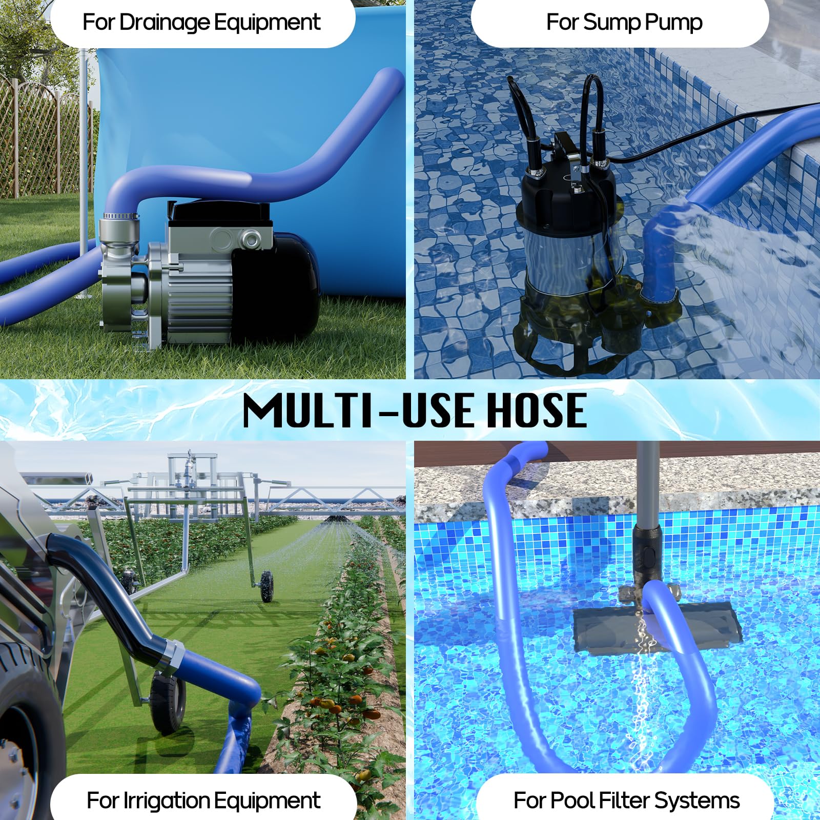 Mosenpol Pool Backwash Hose 1-1/2" x 100 FT - Heavy Duty Layflat Sump Pump Hose, Weather and Burst Resistant PVC Discharge Hose with 2 Clamps for Water Transfer, Pool Drainage, Pool Drain - Image 2