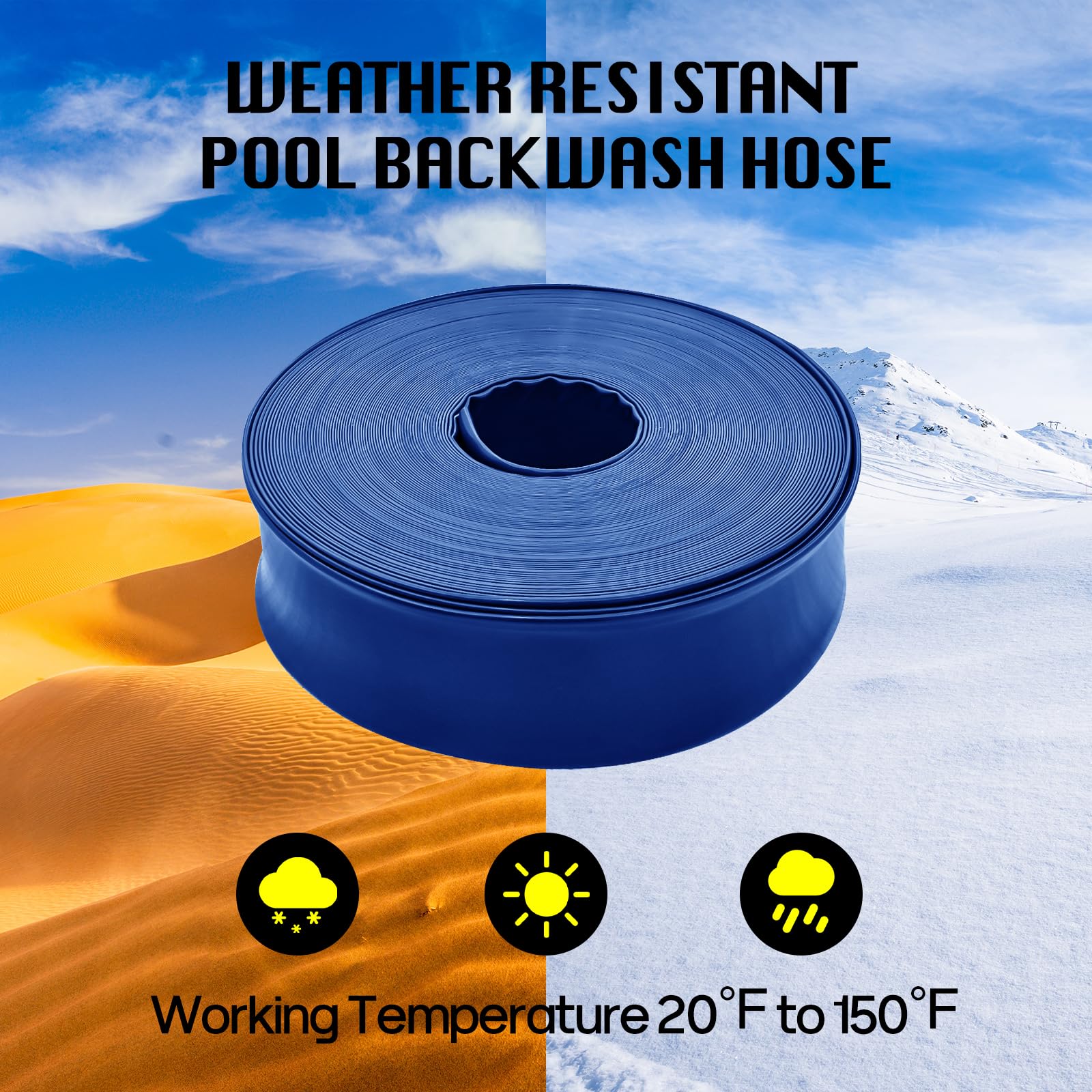 Mosenpol Pool Backwash Hose 1-1/2" x 100 FT - Heavy Duty Layflat Sump Pump Hose, Weather and Burst Resistant PVC Discharge Hose with 2 Clamps for Water Transfer, Pool Drainage, Pool Drain - Image 3