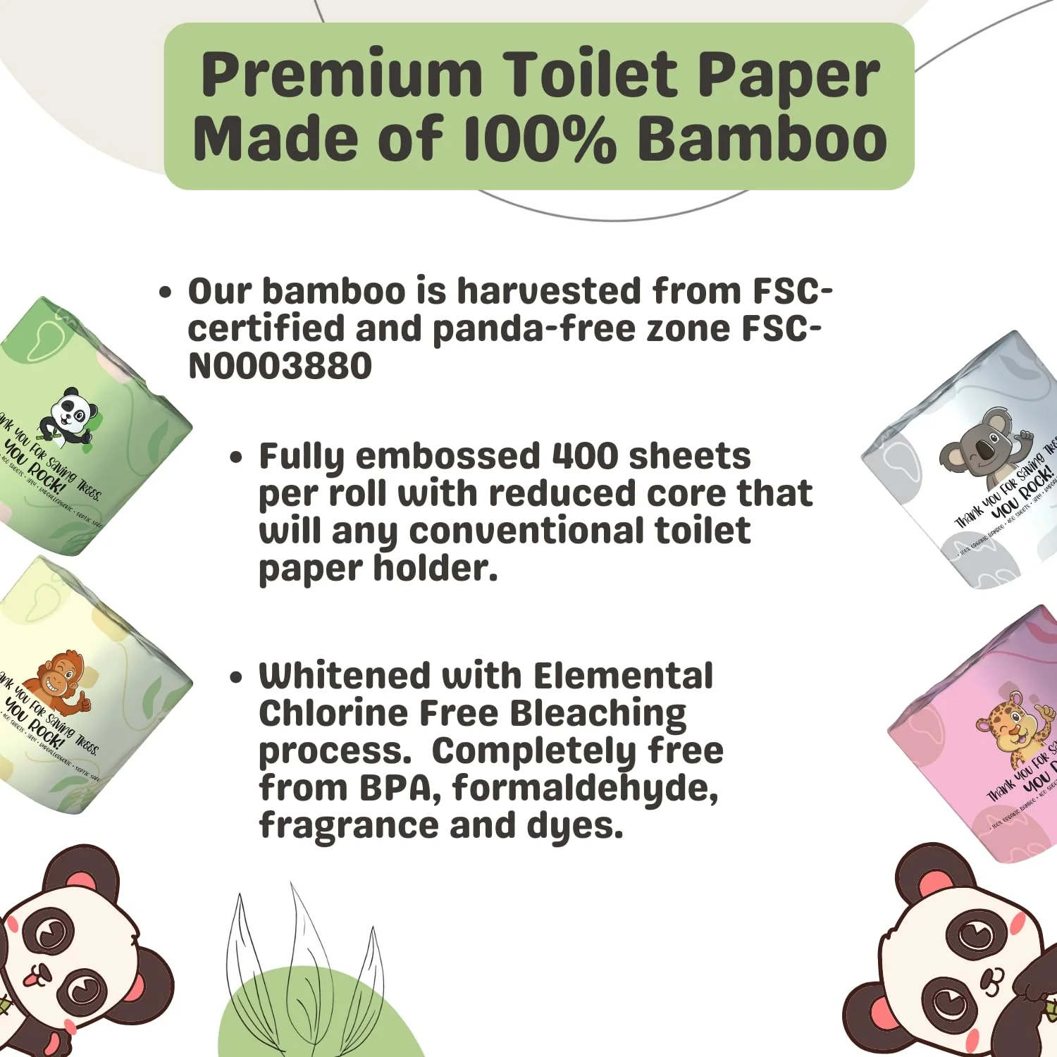 MOTHER EARTH Bamboo Toilet Paper - Ultra Soft & Strong 3-Ply Bath Tissue, 400 Sheets Per Roll, Hypoallergenic & Septic Safe, Mega Rolls, Pack of 12 Rolls - Image 5