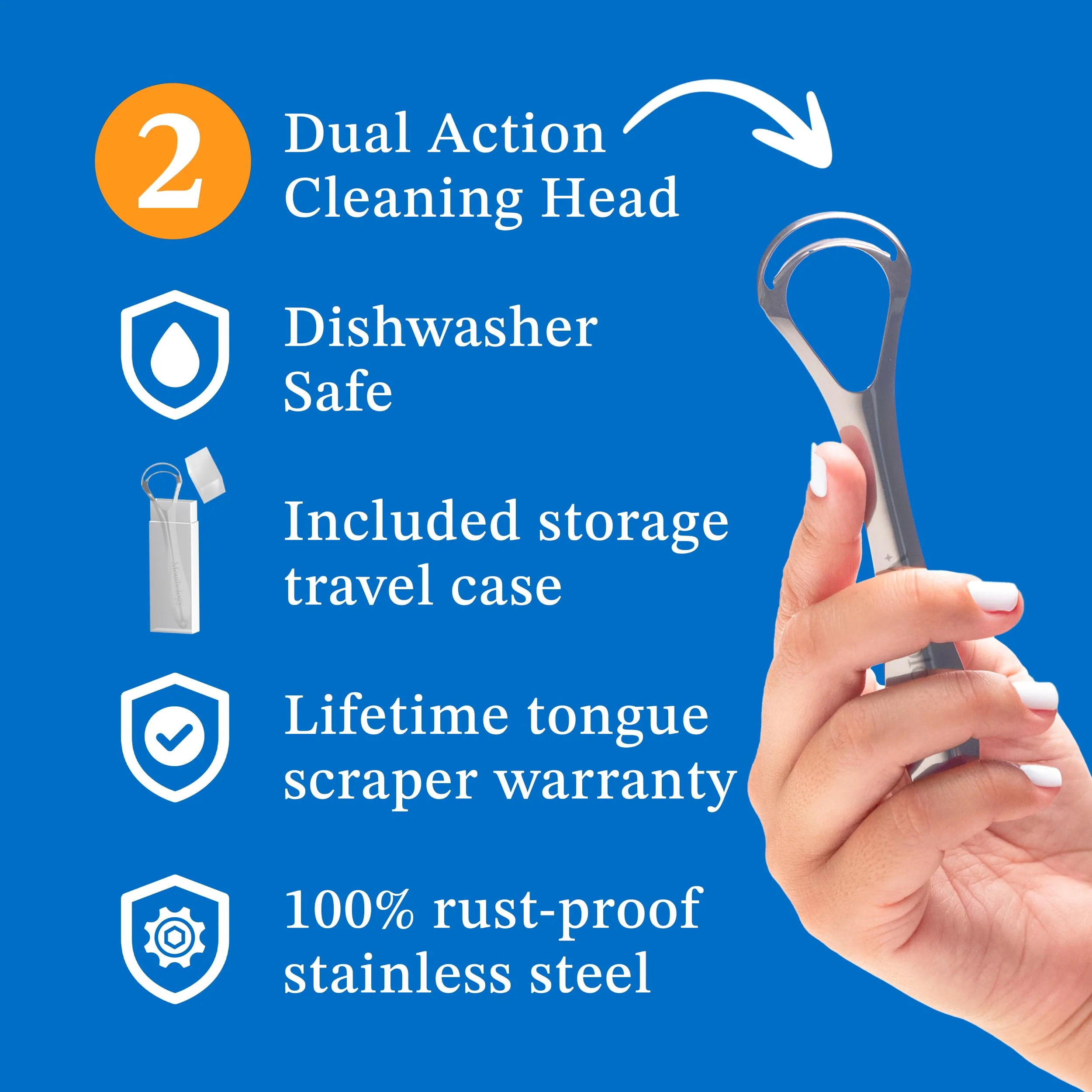 Mouthology Tongue Scraper for Adults (2 Pack), Reduce Bad Breath, Metal Tongue Scraper, Tongue Cleaner, Tongue Scraper, Stainless Steel Tongue Scraper, Tongue Cleaner for Adults, Tongue Scrubber - Image 3