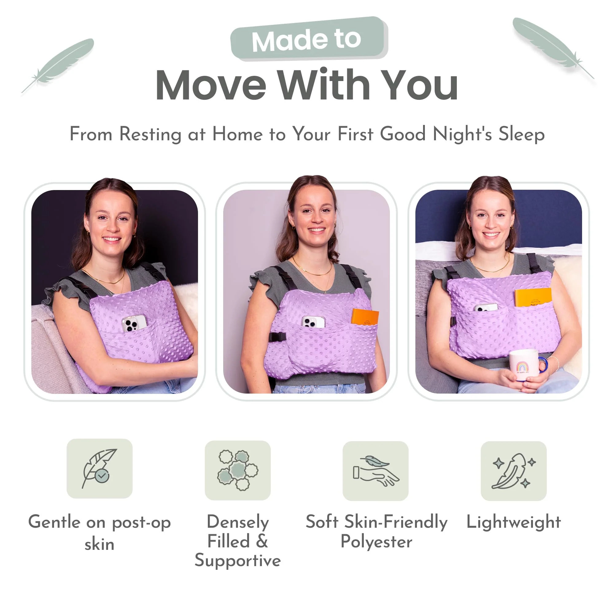 MOYOAMA Post Mastectomy Pillow - Post Surgery Pillow for Car, Breast Reduction & Augmentation Patients, Breast Pillow After Heart Surgery Pillow, Mastectomy Recovery Must Haves, Post Surgery Gift - Image 8