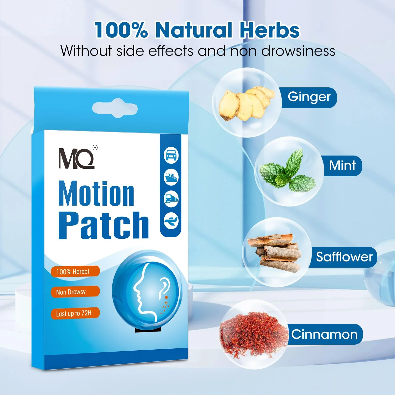 MQ Motion Sickness Patch,20 Count,Non Drowsy Sea Sickness Patches Behind Ear for Cruise Ship Travel, Waterproof Car Sick Patches Fast Acting & Long Last 72H - Image 3