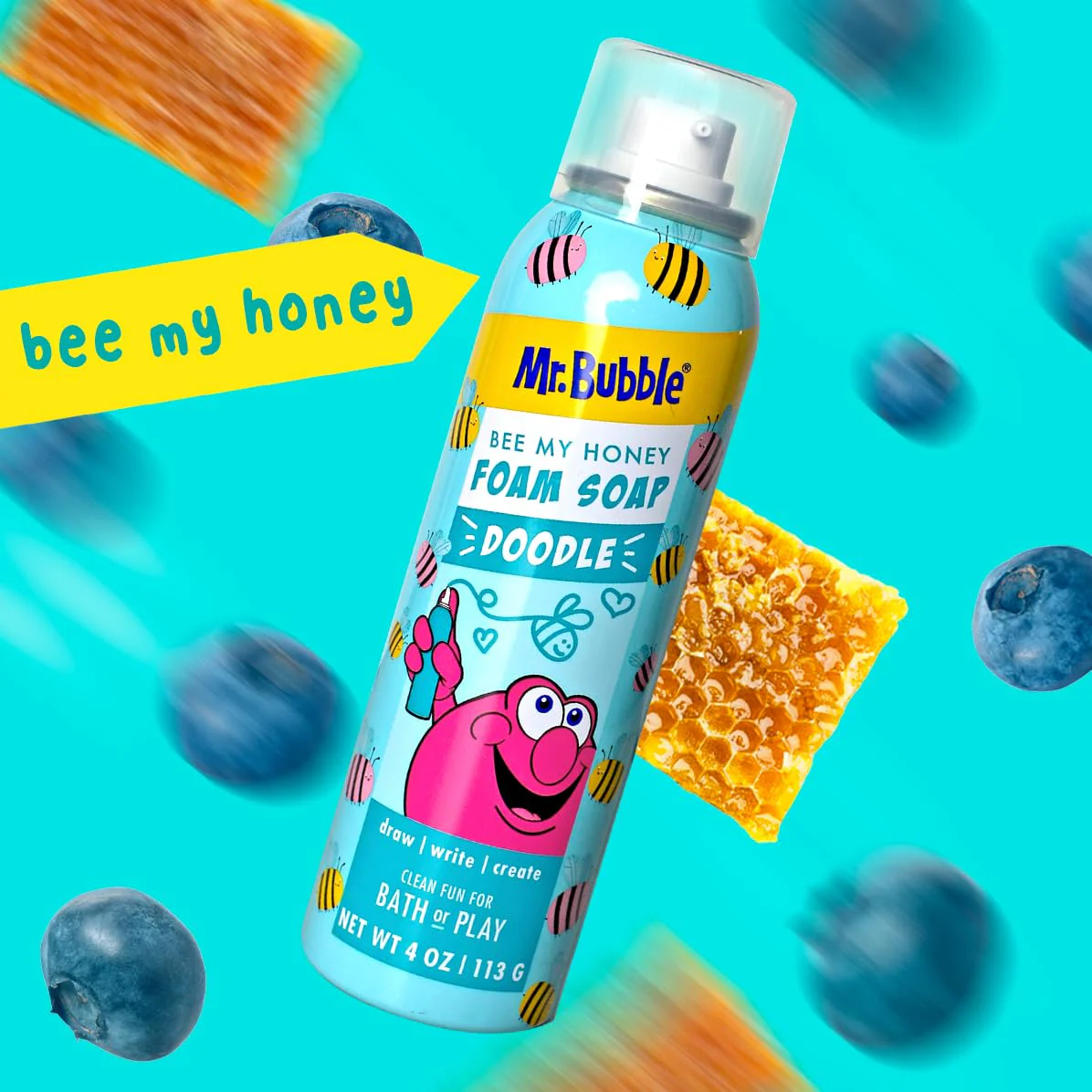 Mr. Bubble Limited Edition Foam Soap, Creativity Bath Soap, Cleans & Moisturizes, Bee My Honey (Blueberry Honey Scent), 4 oz, Pack of 4 - Image 8