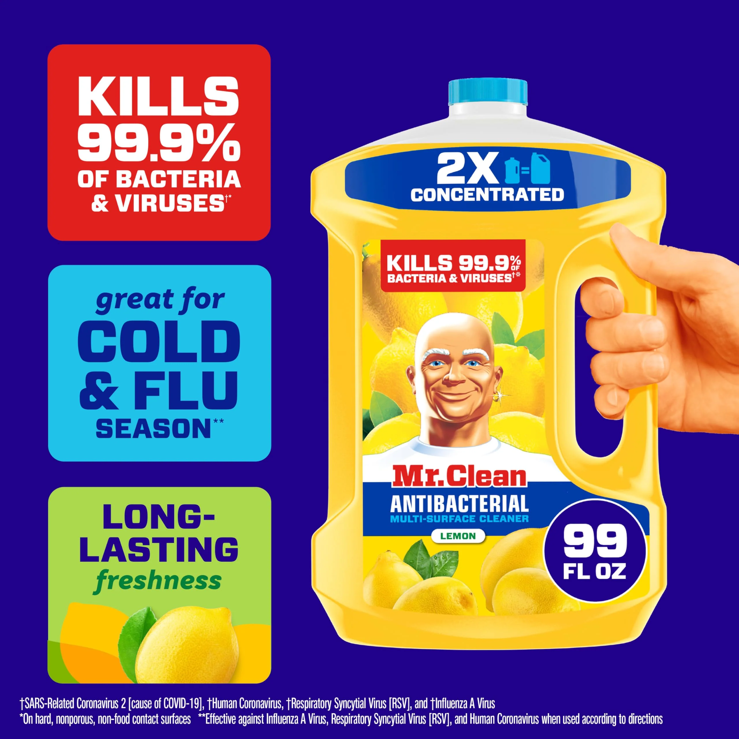 Mr. Clean Antibacterial All Purpose Cleaner, Floor Cleaner for Mopping Home, Bathroom, & Kitchen, Cleaning Liquid for Mop & Bucket, Cleaning Supplies, Multi-Surface Dilutable, Lemon, 99oz - Image 2