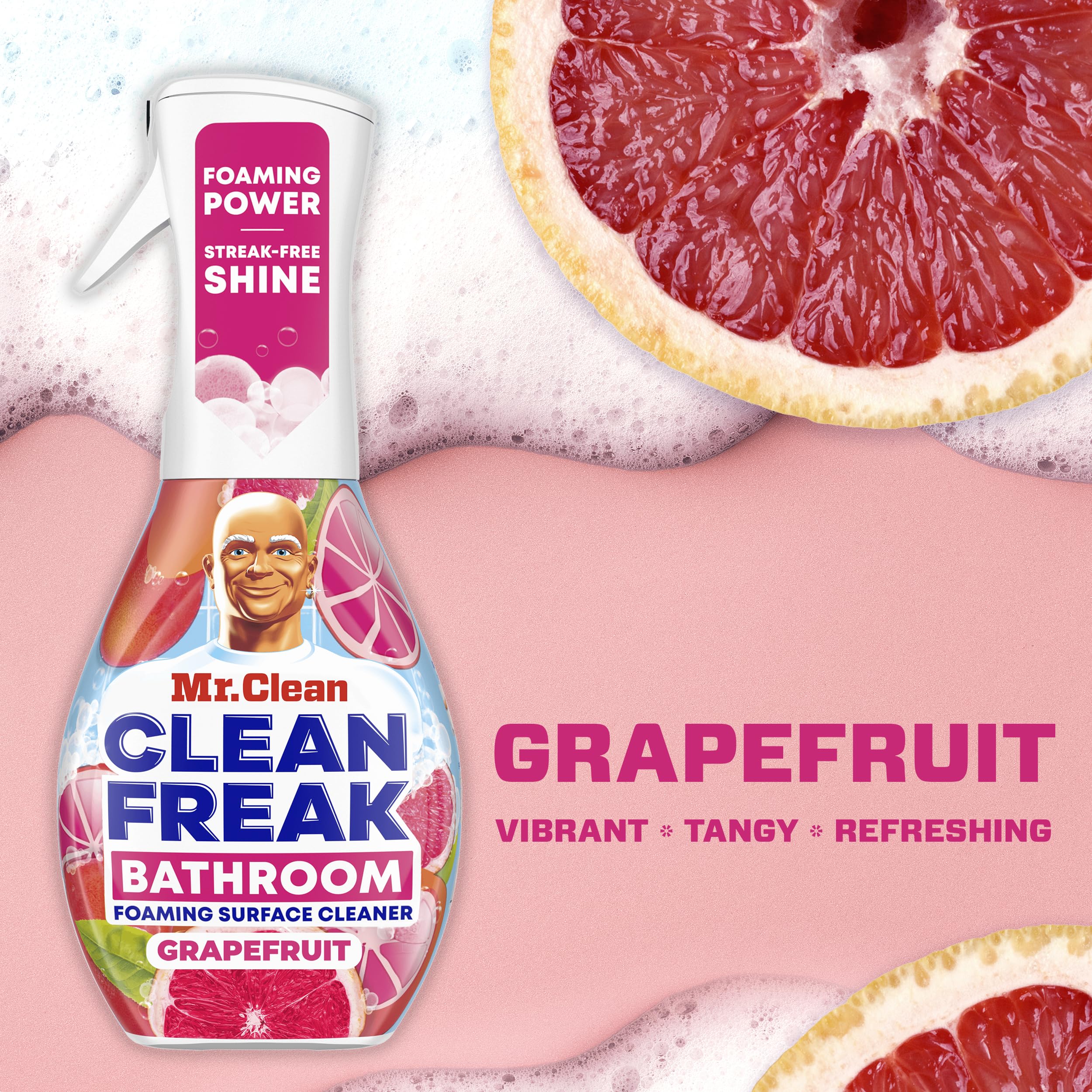Mr. Clean Clean Freak Foaming Bathroom Surface Cleaner Multi-Surface Spray Starter Kit and Refill Bundle, Grapefruit Scent, 64 fl oz - Image 6