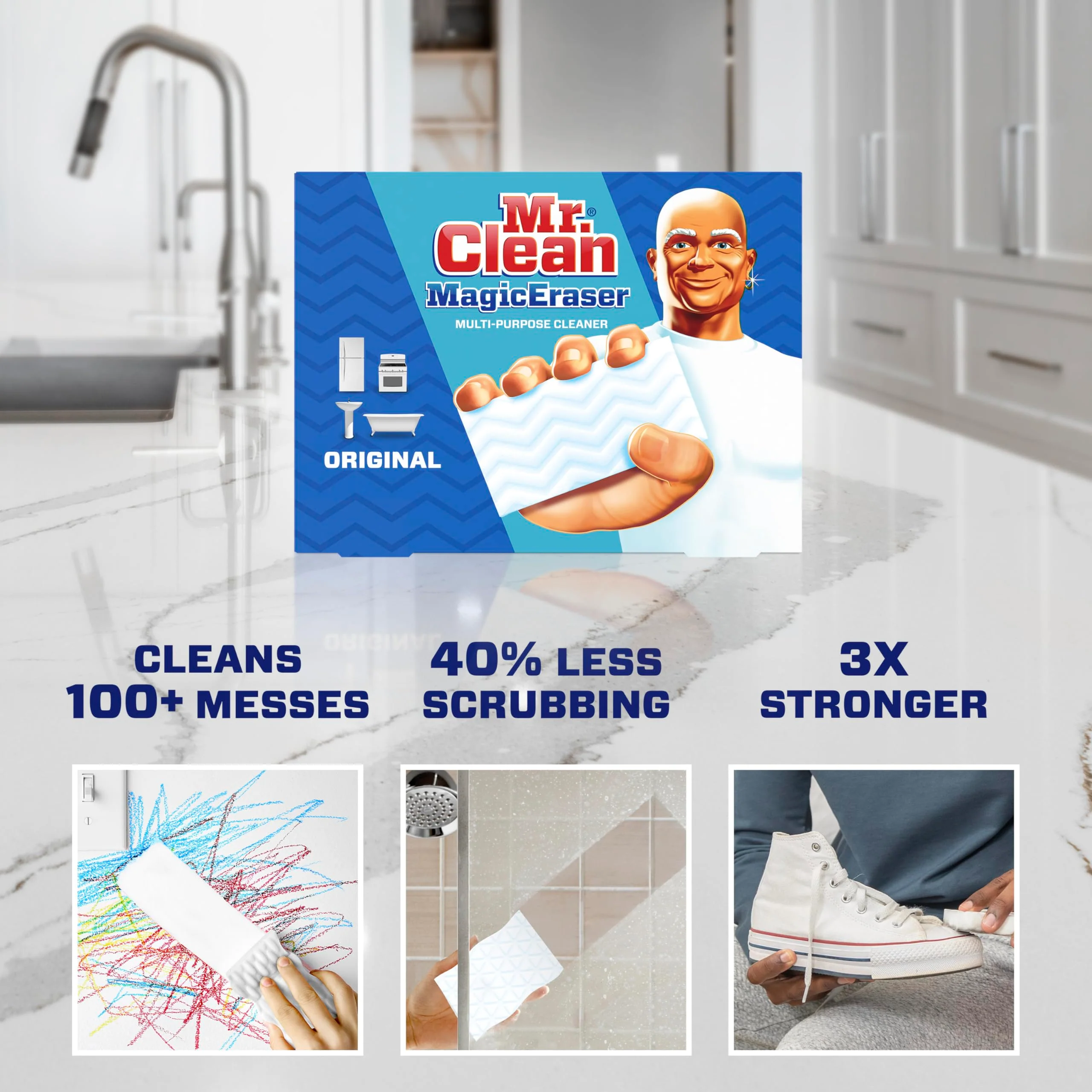 Mr. Clean Magic Eraser Original Cleaning Pads, Multi Purpose Cleaner, Bathroom Cleaning Supplies, All Purpose Cleaner, White, 6 Count - Image 2