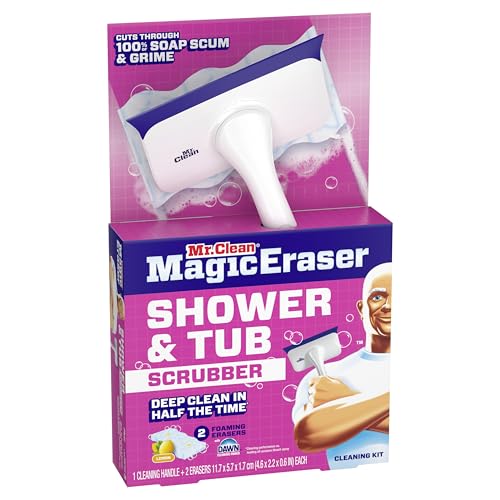 Mr. Clean Magic Eraser Shower & Tub Scrubber, Bathroom Cleaner, All in One Bathroom Cleaner, Lemon Starter Kit, 2 Scrubber, 5 Foaming Magic Erasers, 1 Whole Home Extra Durable Magic Eraser - Image 5