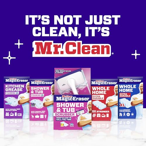 Mr. Clean Magic Eraser Shower & Tub Scrubber, Bathroom Cleaner, All in One Bathroom Cleaner, Lemon Starter Kit, 2 Scrubber, 5 Foaming Magic Erasers, 1 Whole Home Extra Durable Magic Eraser - Image 7
