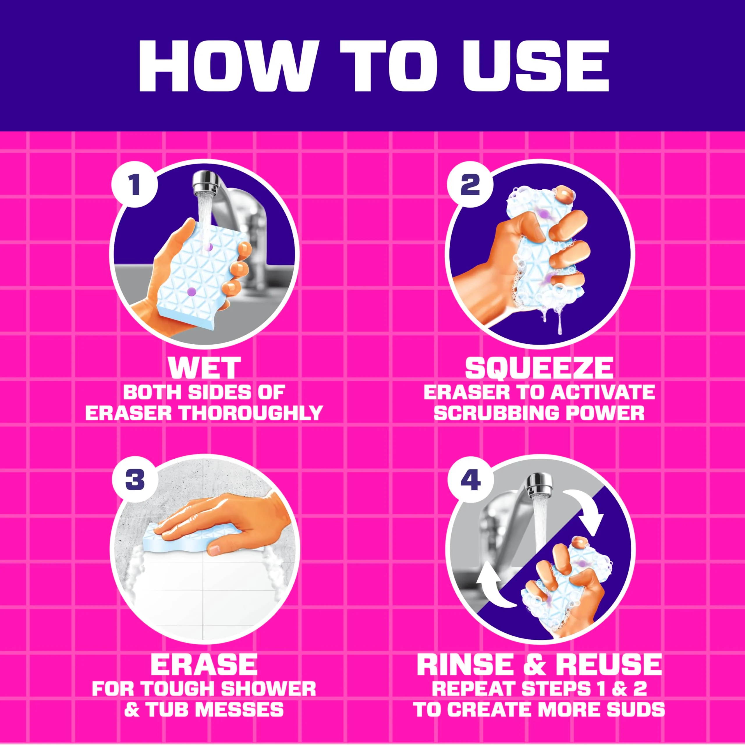 Mr. Clean Magic Eraser Sponge, Bathroom, Shower, Tub Cleaner, Soap Scum Remover, Bathroom Cleaning Supplies, Dawn Cleaning Power with Lavender Scent, Shower & Tub, 6ct - Image 9