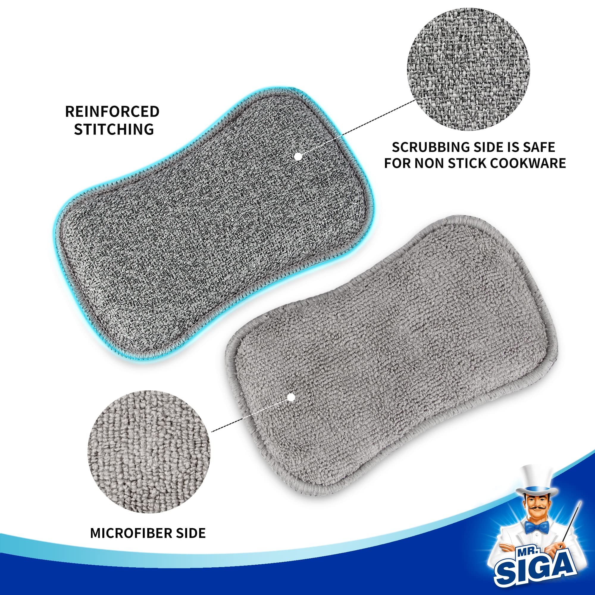 MR.SIGA Dual-Sided Scrub Sponges, Long lasting, Reusable Dishwashing Sponges for Kitchen, 6 Pack - Image 3