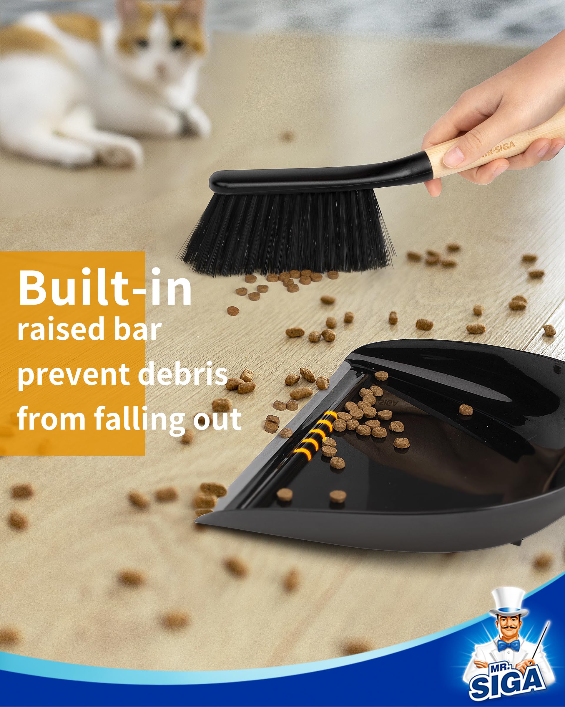 MR.SIGA Dustpan and Brush Set, Portable Cleaning Brush and Dustpan Combo with Bamboo Handle, Black, 1 Set - Image 4