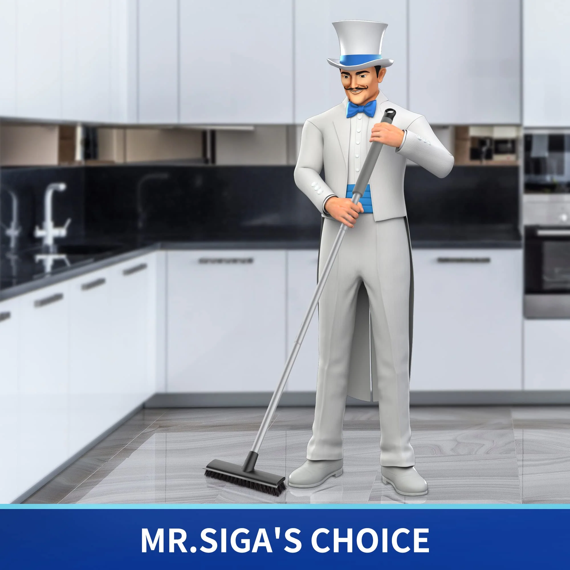 MR.SIGA Floor Scrub Brush with Long Handle, 2 in 1 Scrubber and Squeegee for Cleaning Bathroom, Patio, Garage, Wall, Tile with Stiff Bristles - Image 7