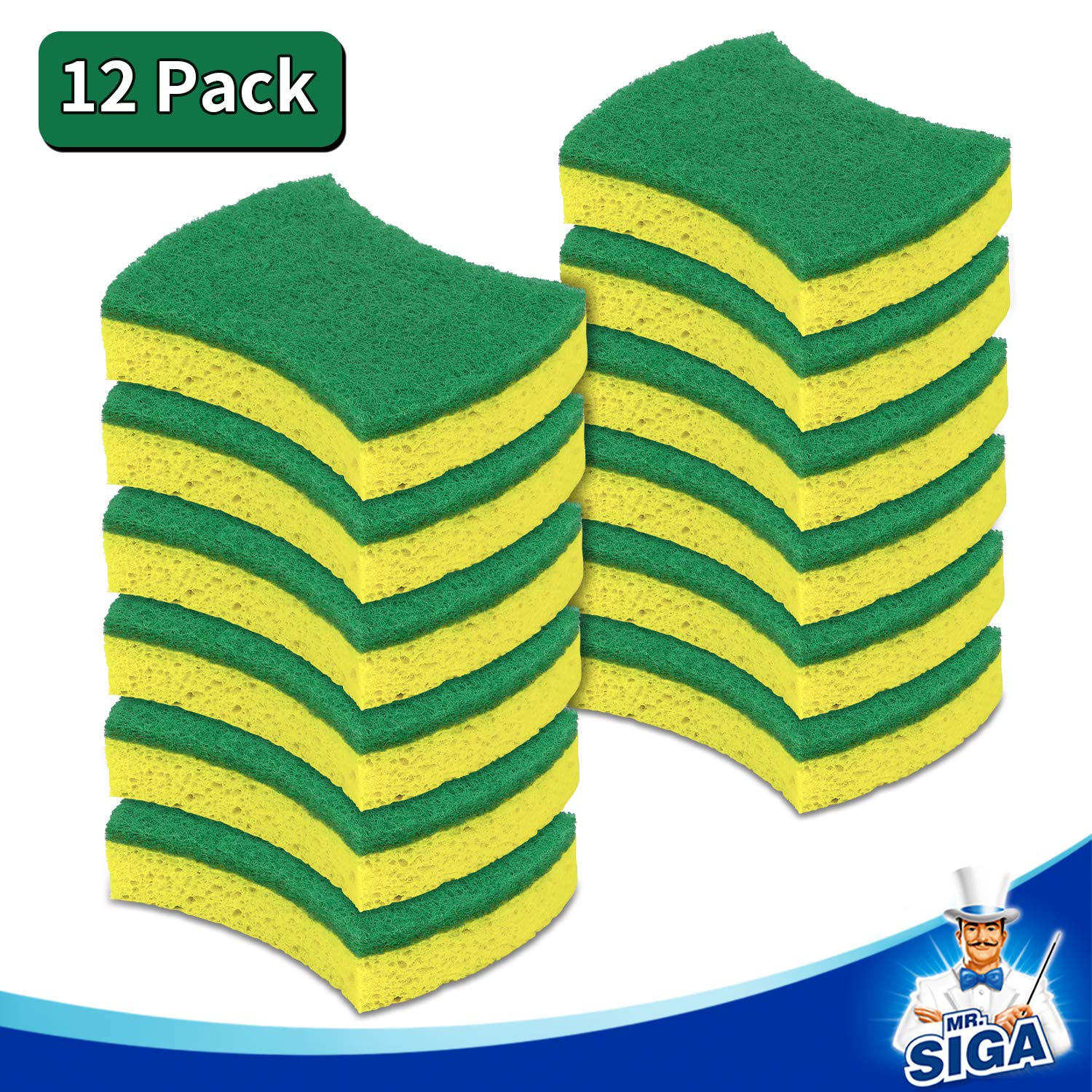 MR.SIGA Multi-Use Cellulose Scrub Sponge, Dual-Sided Dishwashing Sponge for Kitchen, 12 Pack - Image 4