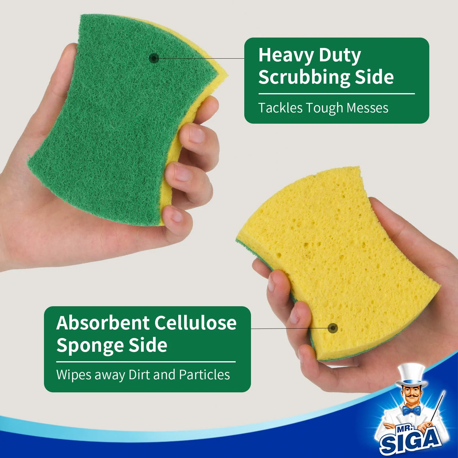 MR.SIGA Multi-Use Cellulose Scrub Sponge, Dual-Sided Dishwashing Sponge for Kitchen, 12 Pack - Image 5