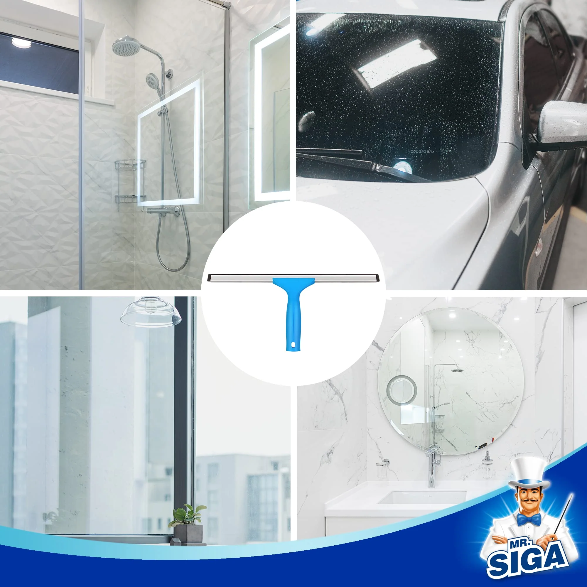 MR.SIGA Professional Window Cleaning Combo - Squeegee & Microfiber Window Scrubber, 14" - Image 2