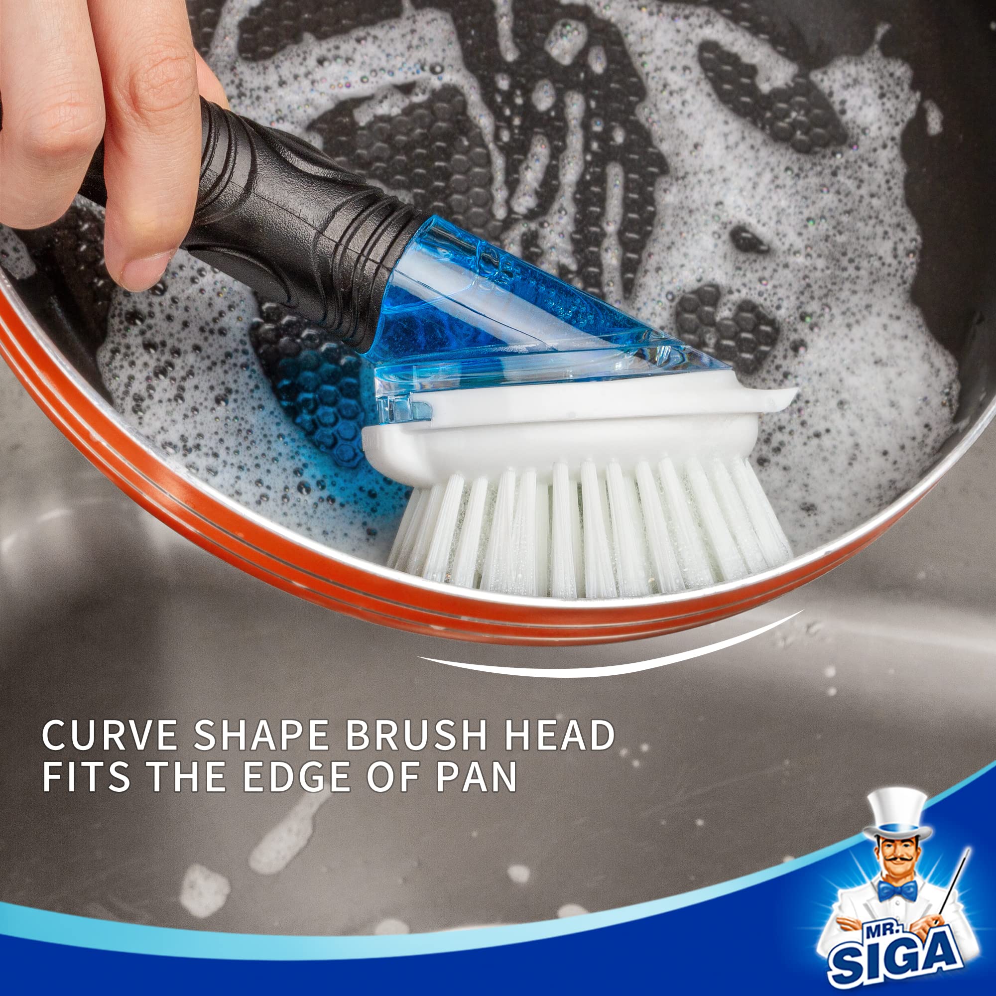 MR.SIGA Soap Dispensing Dish Brush, Kitchen Brush for Pot Pan Sink Cleaning, Black, Pack of 2 - Image 3
