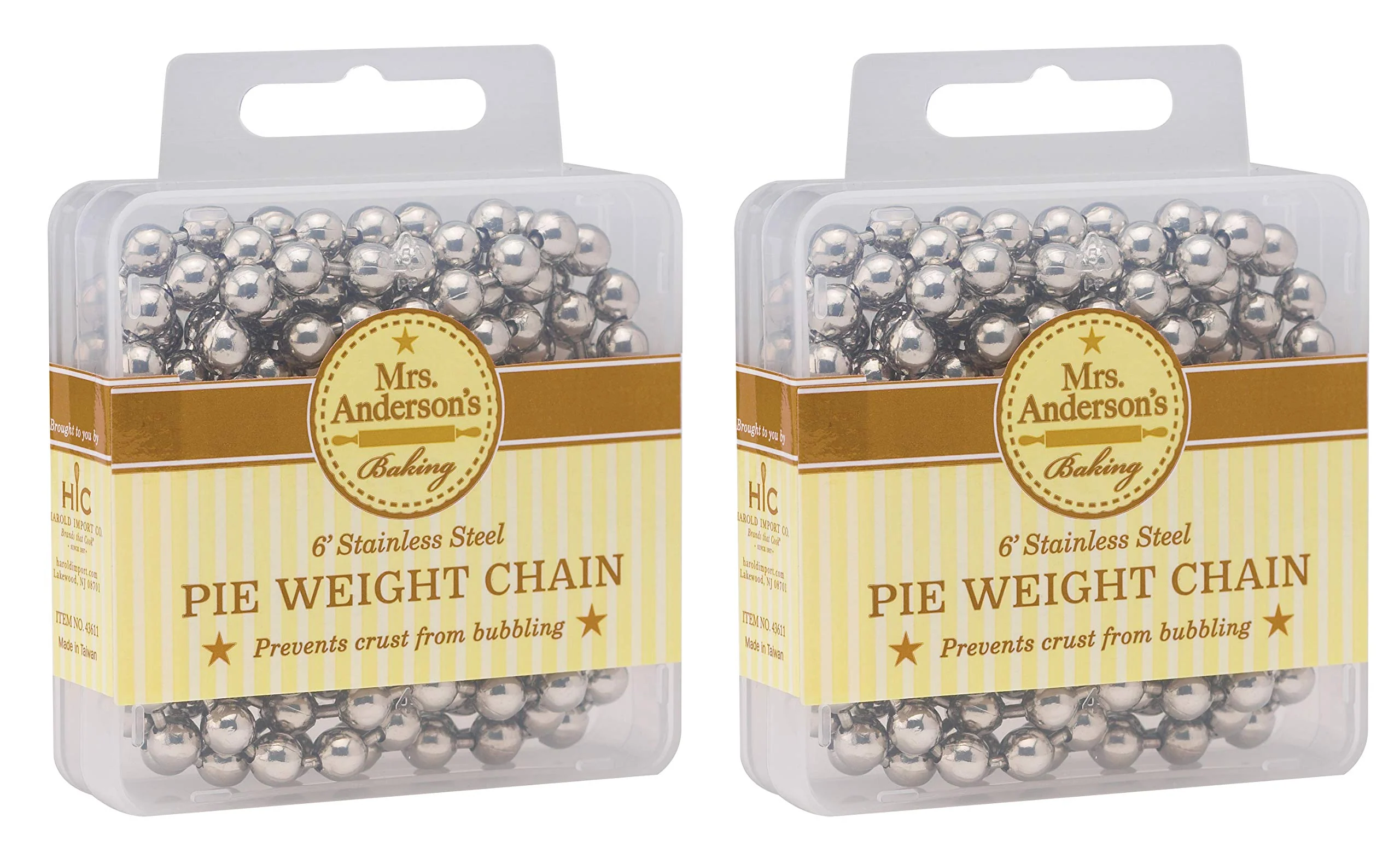 Mrs. Anderson's Baking Pie Weights | Stainless Steel Stoneware Beads for Blind Baking | Heat-Safe, Food-Safe, Easy to Use | Prevents Shrinking, Puffing, Bubbling | Connected Chain Weights