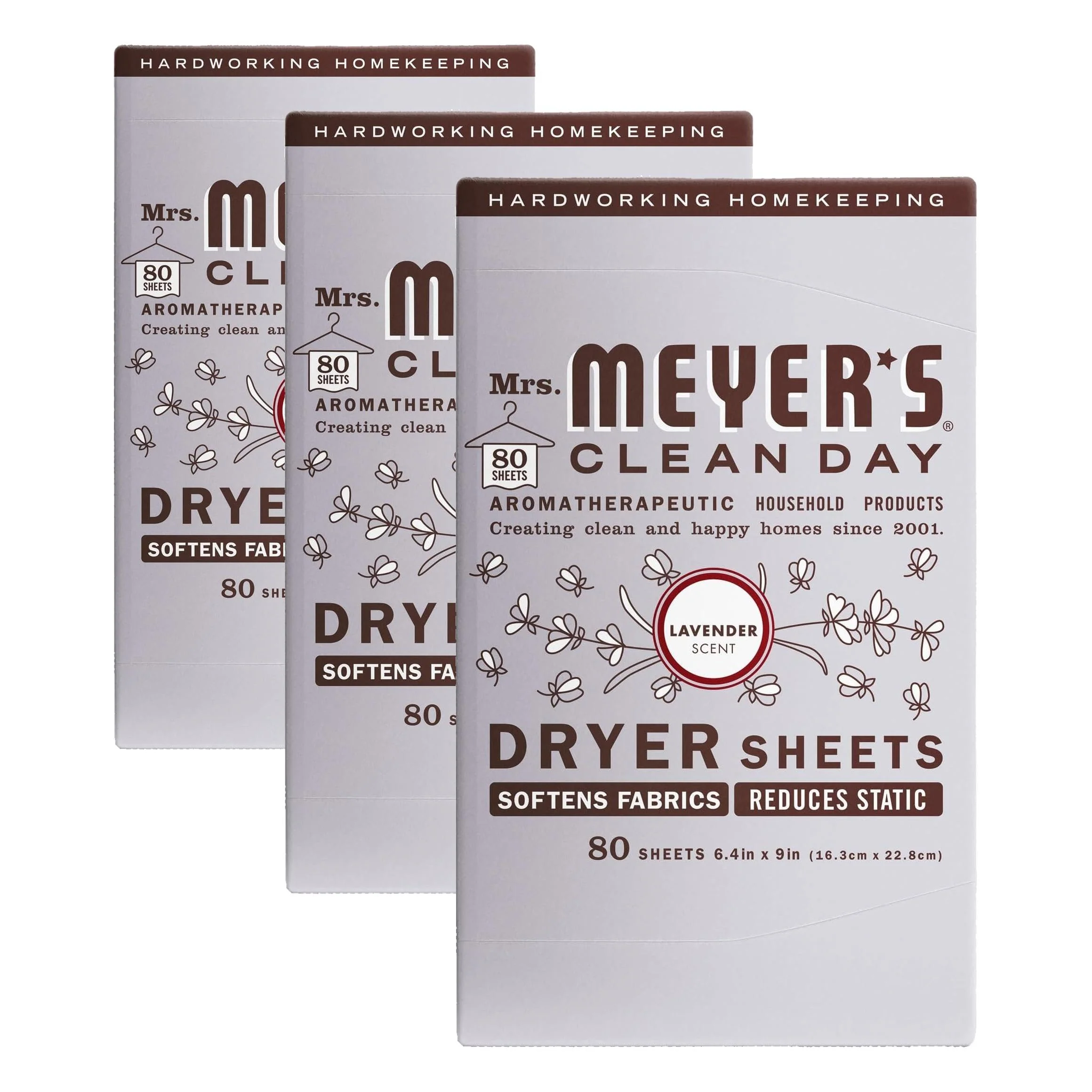 MRS. MEYER'S CLEAN DAY Dryer Sheets, Lavender, 80 ct (Pack of 3)