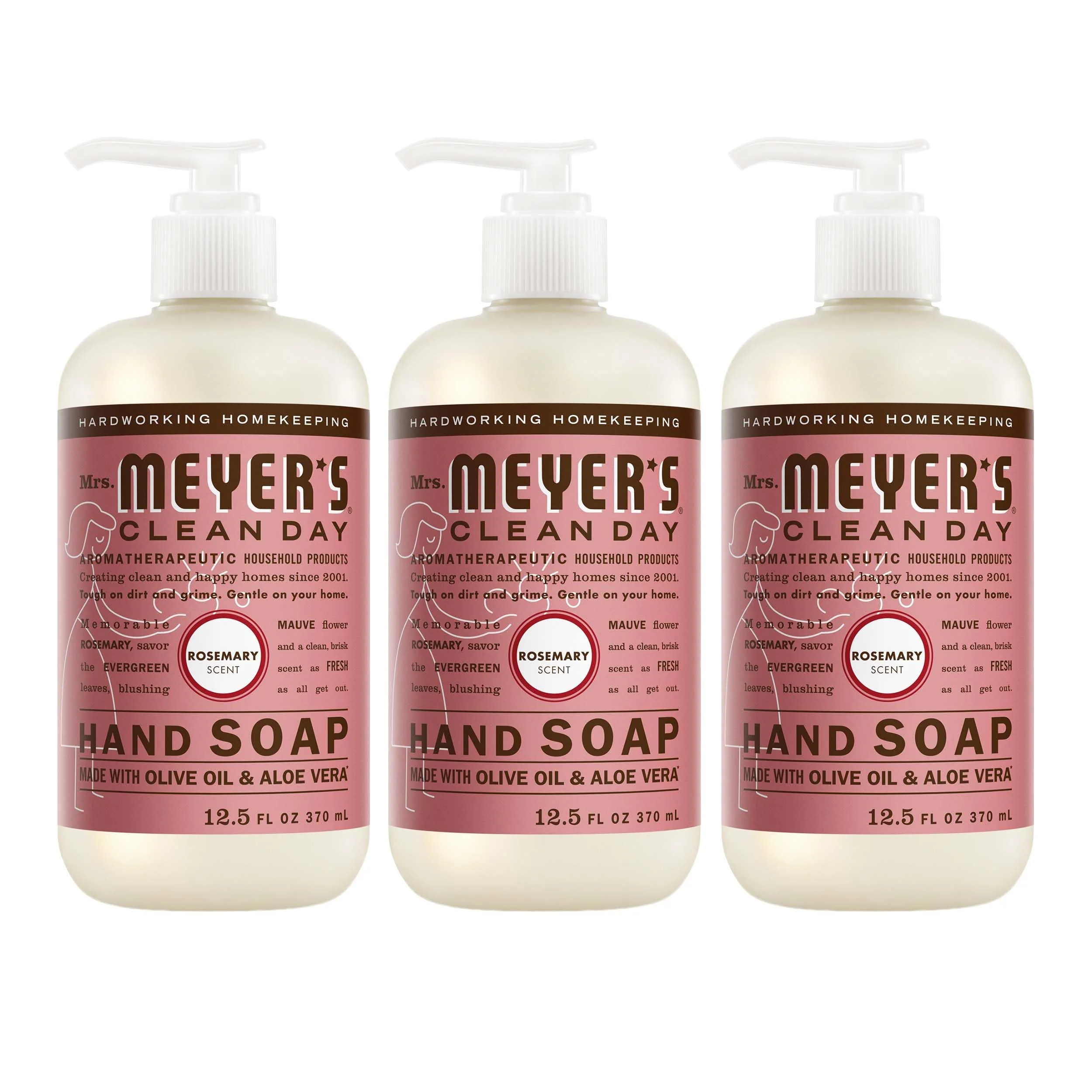 MRS. MEYER'S CLEAN DAY Liquid Hand Soap, Cruelty Free, Rosemary Scent, 12.5 oz- Pack of 3