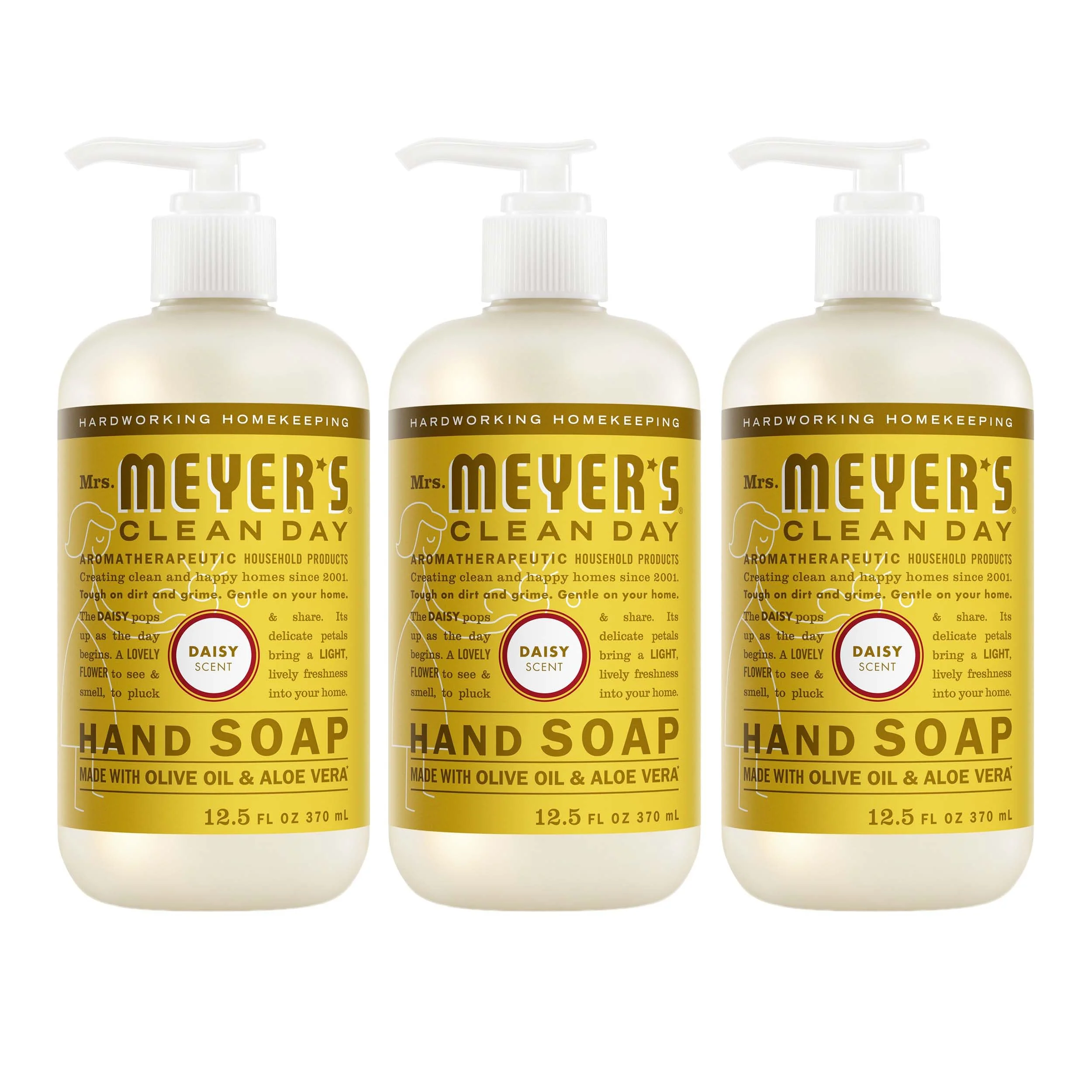 MRS. MEYER'S CLEAN DAY Liquid Hand Soap, Daisy Scent, 12.5 Ounce Bottle (Pack of 3)