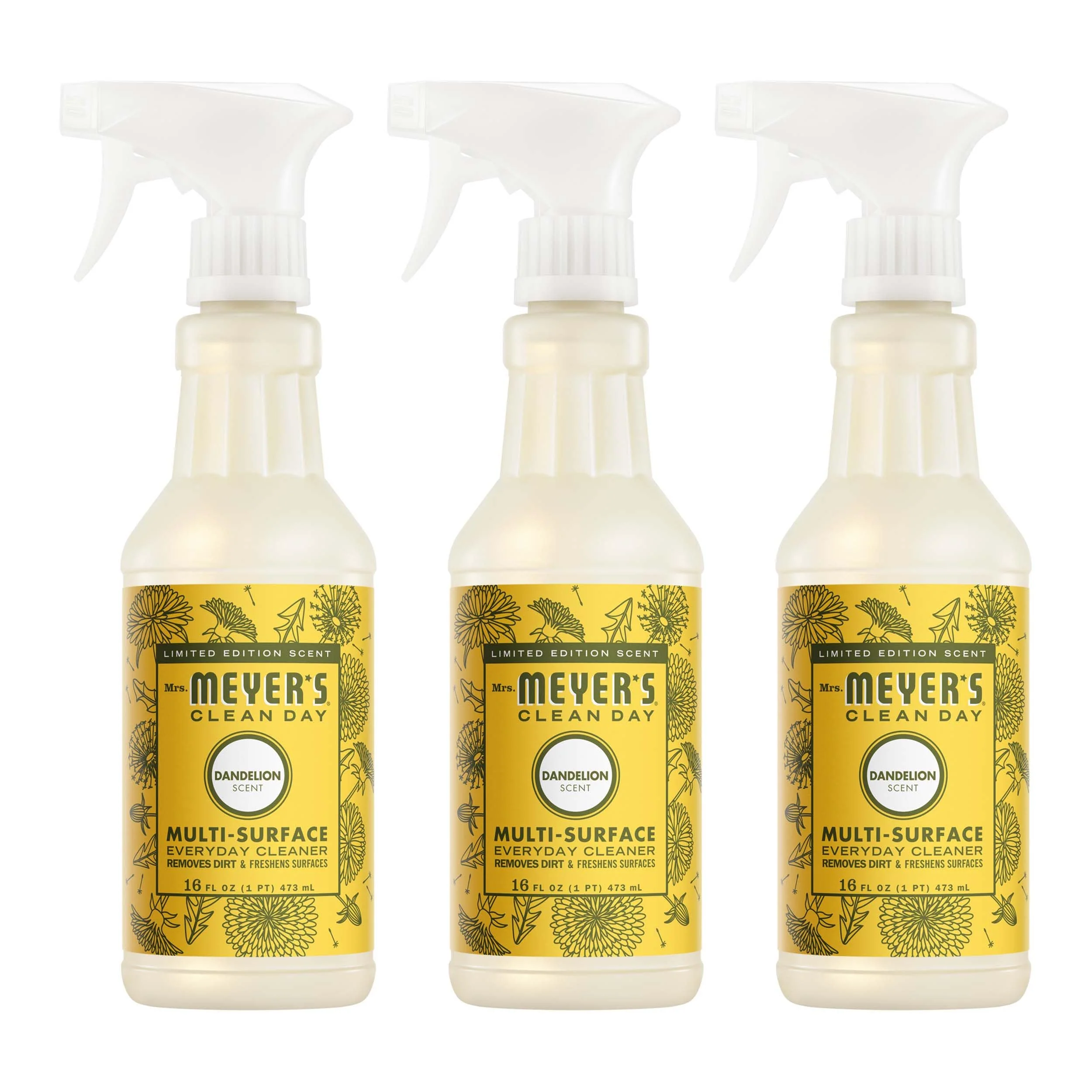 Mrs. MEYER'S CLEAN DAY Multi-Surface Everyday Cleaner, Dandelion Scent, 16 Fl Oz Bottle - 3 Pack