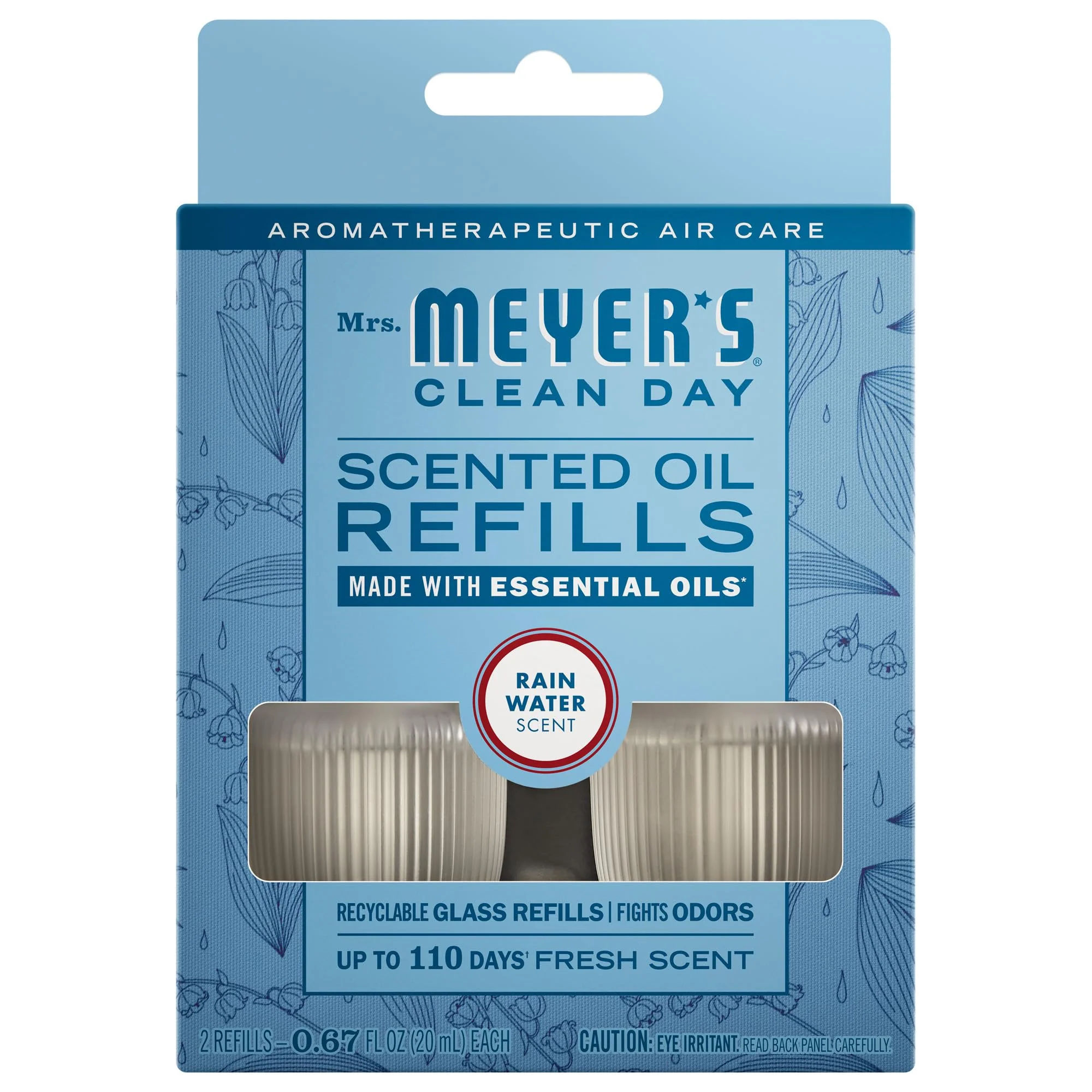 MRS. MEYER'S CLEAN DAY Scented Oil Refills, Rain Water, contains 2 .67 fl oz refills