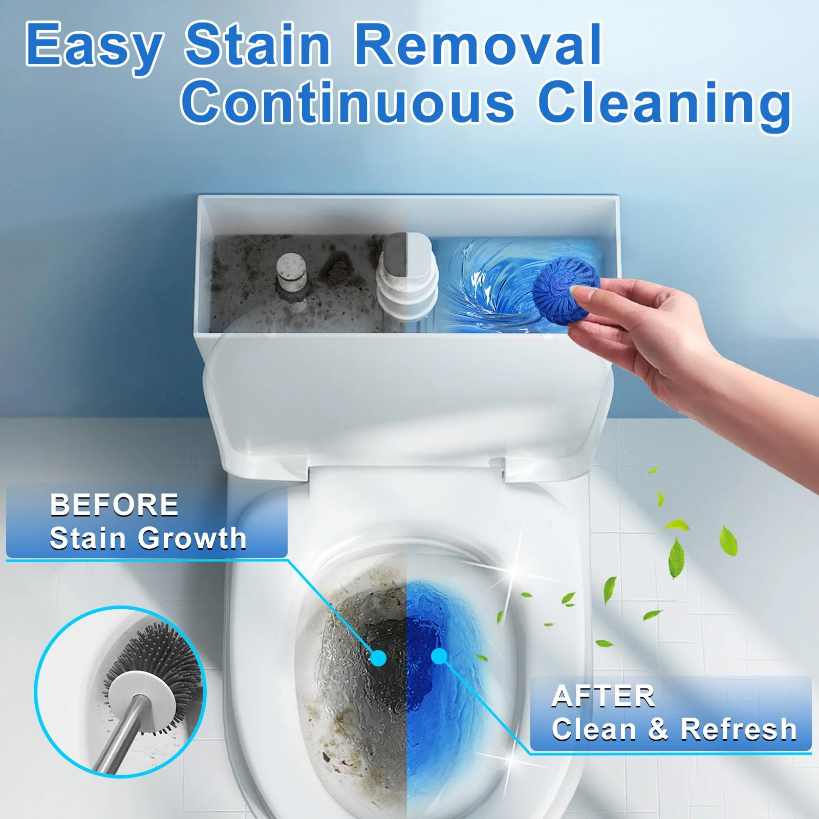 Msvvko Toilet Bowl Cleaner Tablets 40 Pcs, Septic Safe Automatic Toilet Tank Cleaner with Sustained-Release Technology, Powerful Long-Lasting Blue Tabs for Bathroom Stain Remover & Deodorizer - Image 5