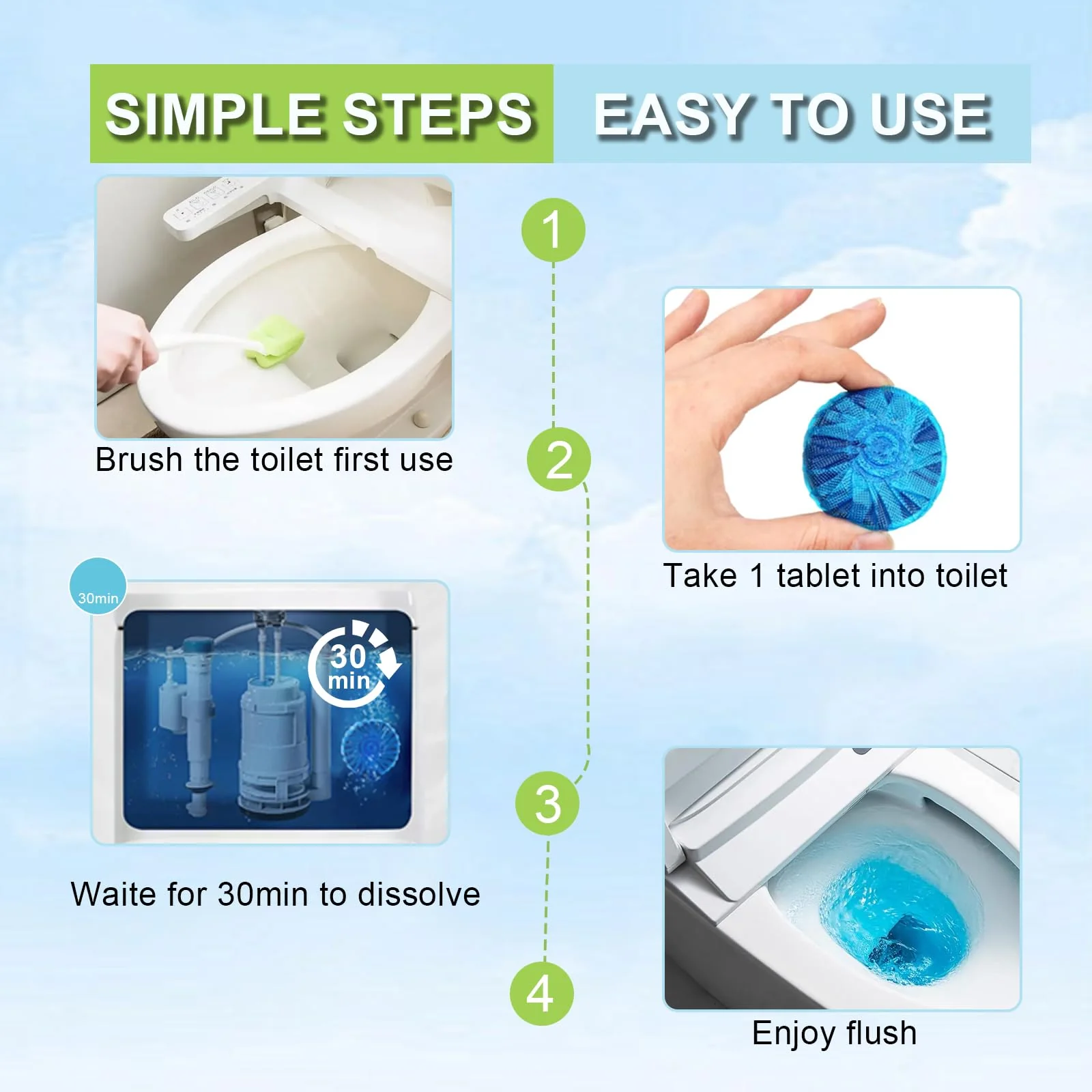 Msvvko Toilet Bowl Cleaners,100 Pack Blue Toilet Tablets with Fresh Scent, Household Toilet Cleaner Continuous Cleaning, Prevent Various Stains & Odors Build Up - Septic Friendly - Image 2