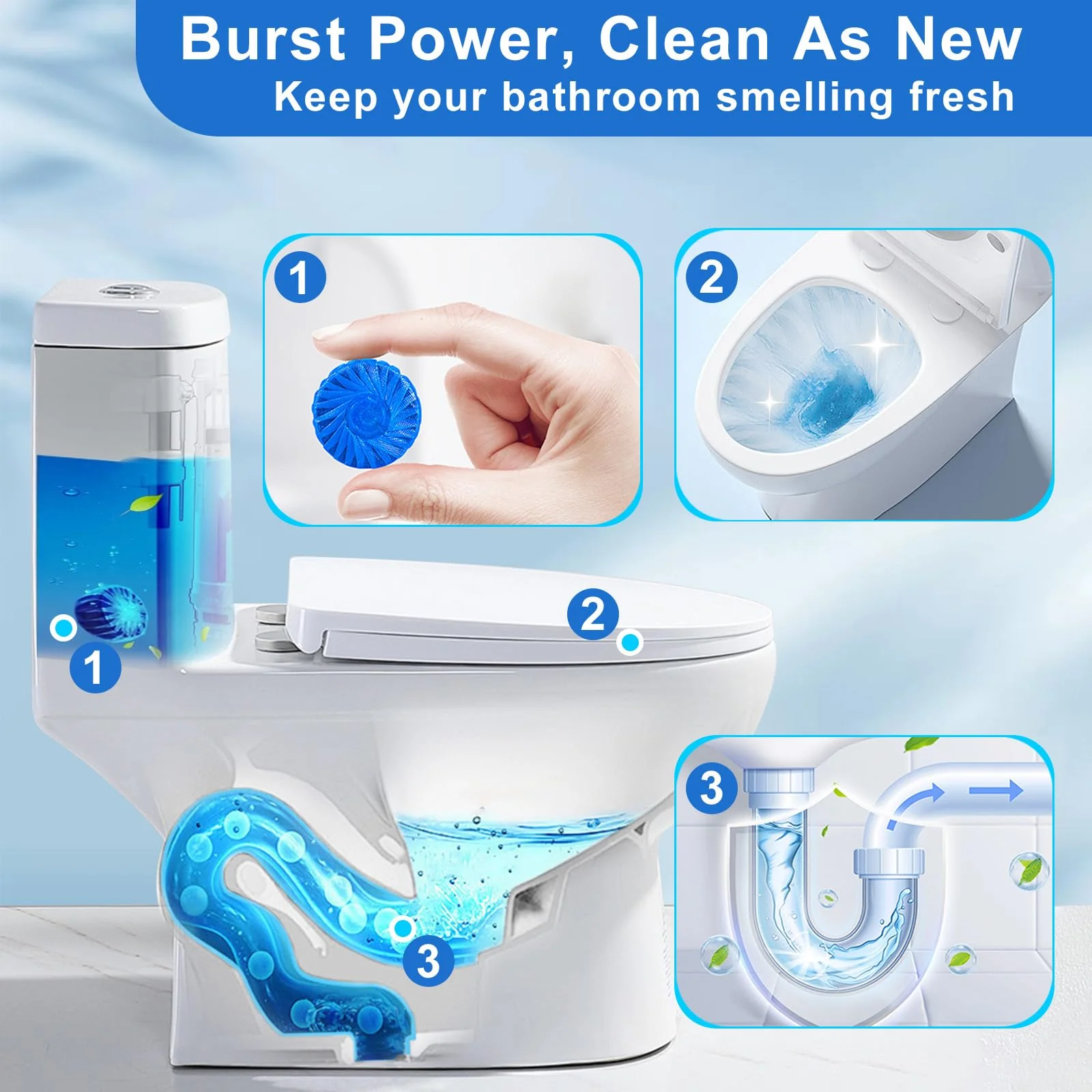 Msvvko Toilet Bowl Cleaners,100 Pack Blue Toilet Tablets with Fresh Scent, Household Toilet Cleaner Continuous Cleaning, Prevent Various Stains & Odors Build Up - Septic Friendly - Image 3