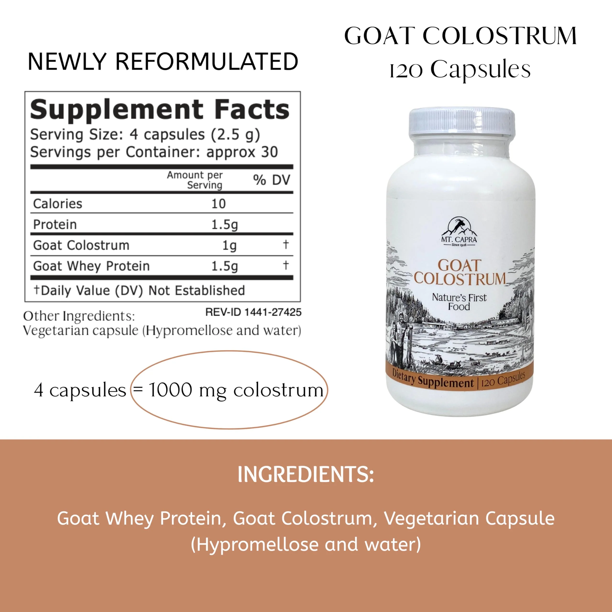 Mt. Capra Goat Colostrum | for Healthy Immune System, Gut, and Athletic Performance | Grass-Fed, High in Immunoglobulins | 30 Servings - 120 Capsules - Image 2