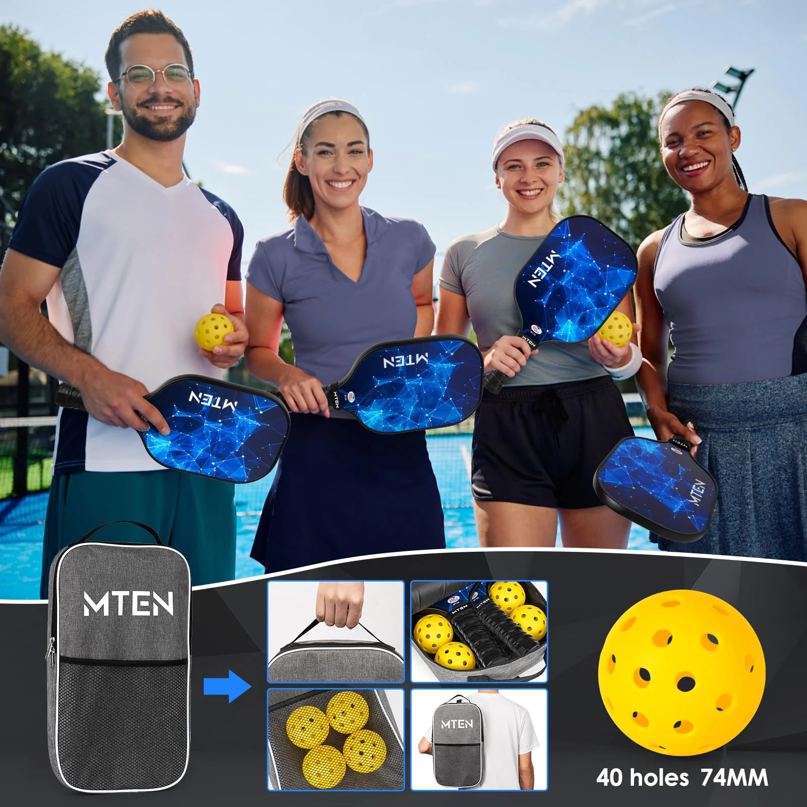 MTEN Pickleball Paddles, USAPA Approved Fiberglass Surface Pickleball Set of 4 Pickleball Rackets, Pickle Ball Paddle Set for Beginners & Pros - Image 5